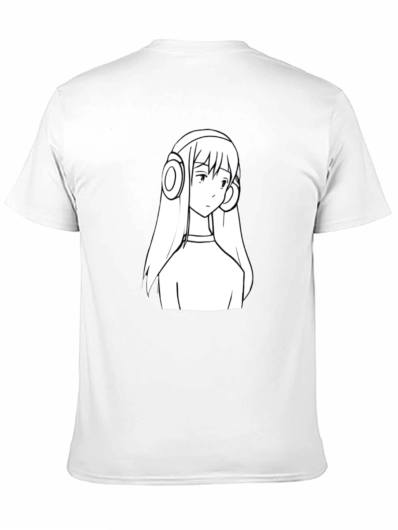 Anime Girl Headphone Graphic Black T-Shirt