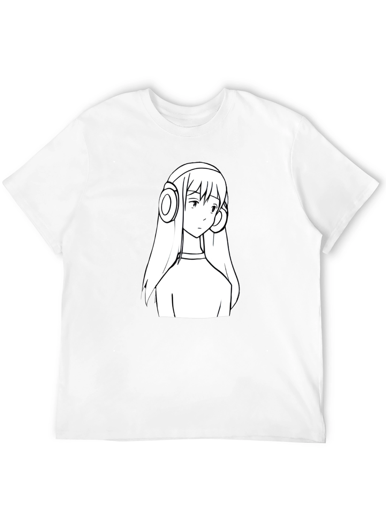 Anime Girl Headphone Graphic Black T-Shirt