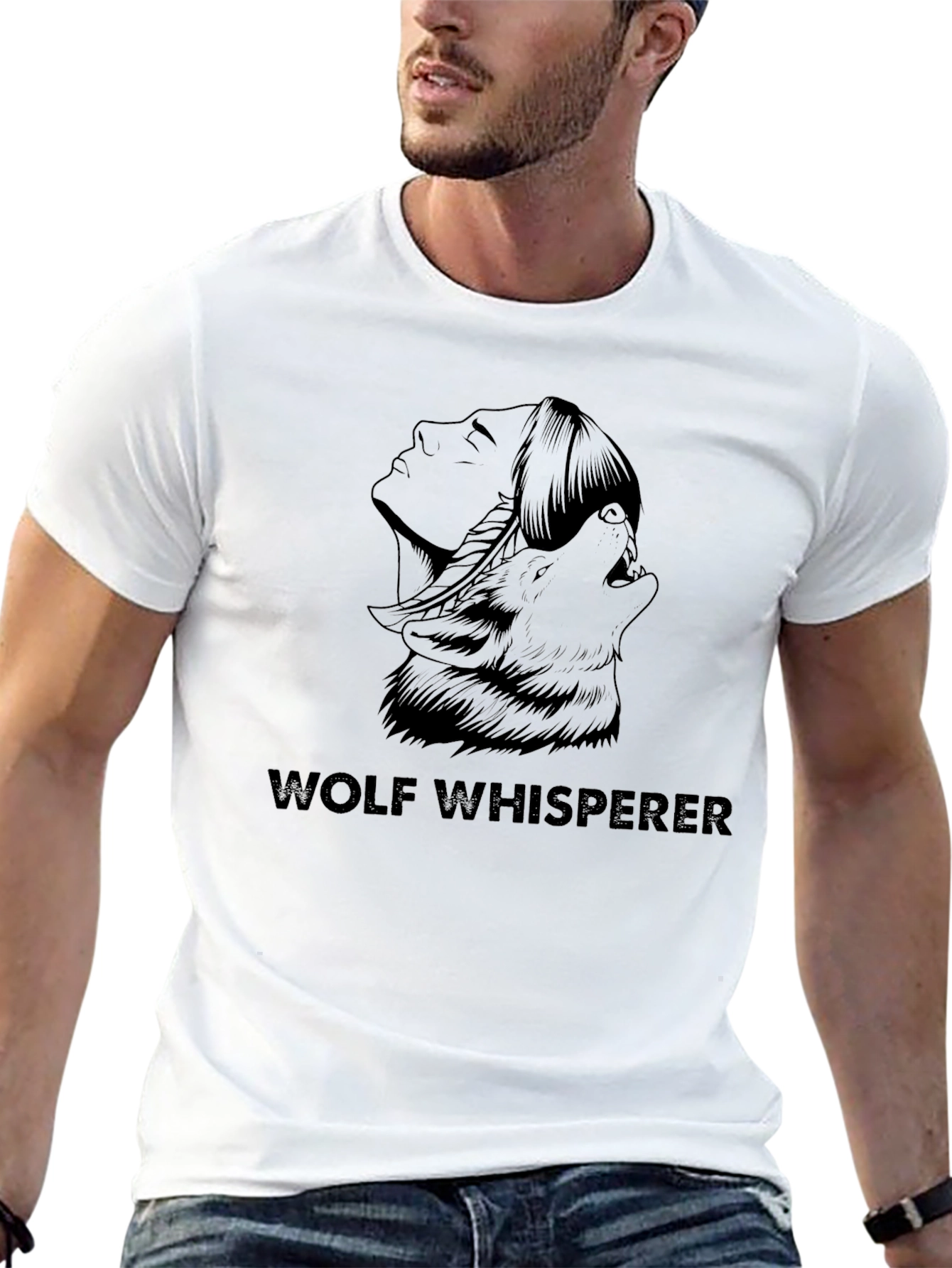 Wolf Whisperer Graphic Tee - Black Cotton Shirt