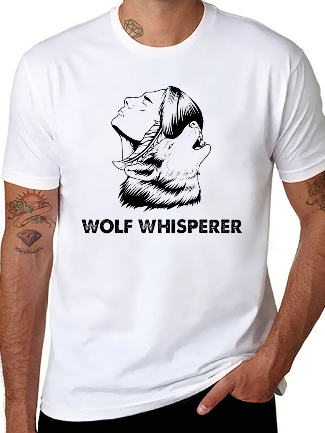 Wolf Whisperer Graphic Tee - Black Cotton Shirt