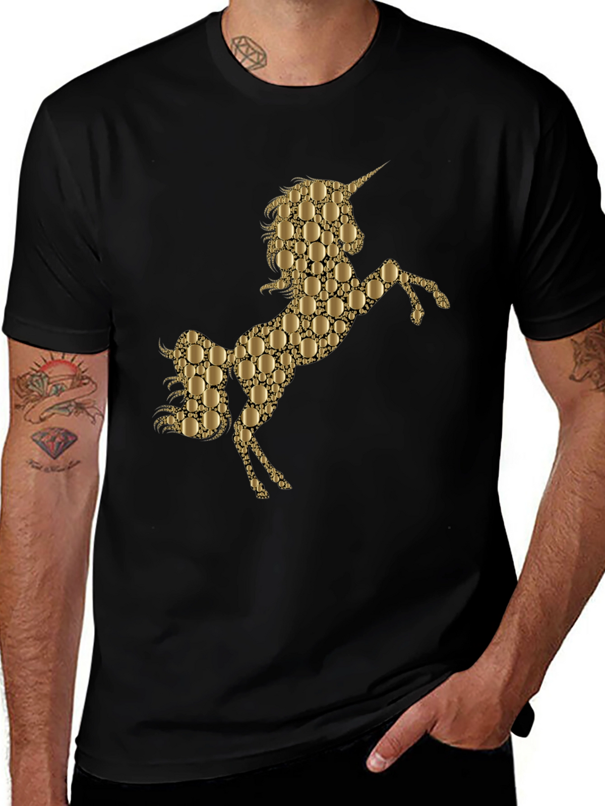 Gold Unicorn Graphic Black T-Shirt