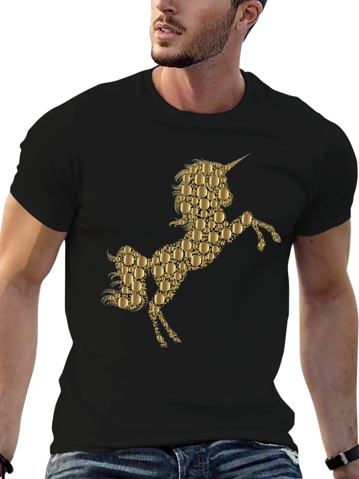 Gold Unicorn Graphic Black T-Shirt