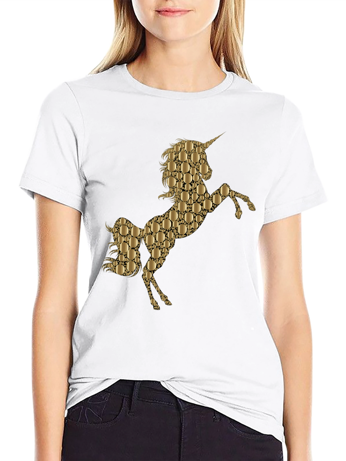 Gold Unicorn Graphic Black T-Shirt