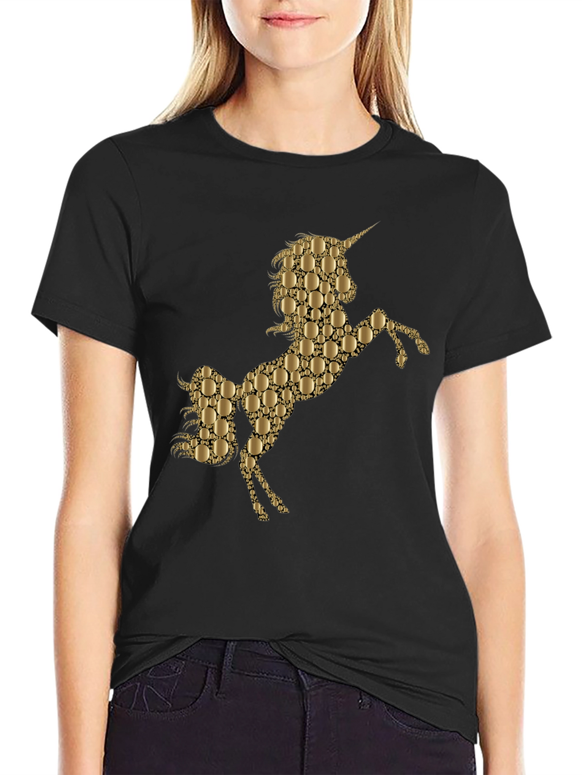 Gold Unicorn Graphic Black T-Shirt