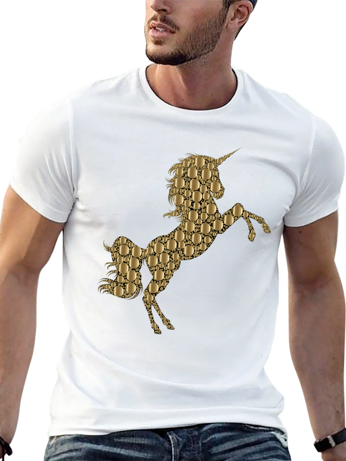 Gold Unicorn Graphic Black T-Shirt