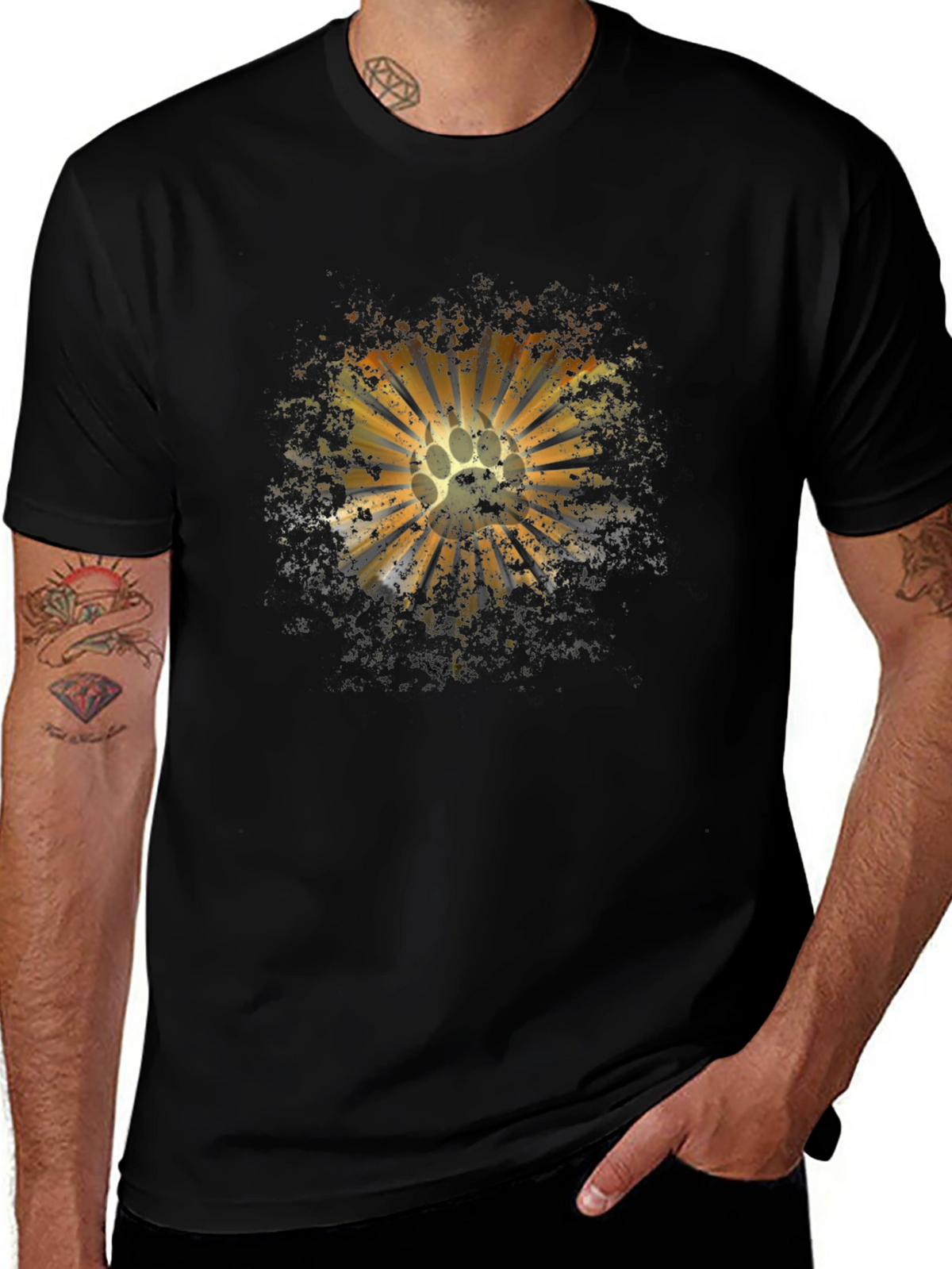 Paw Print Sunburst Graphic Tee - Mens Black T-Shirt