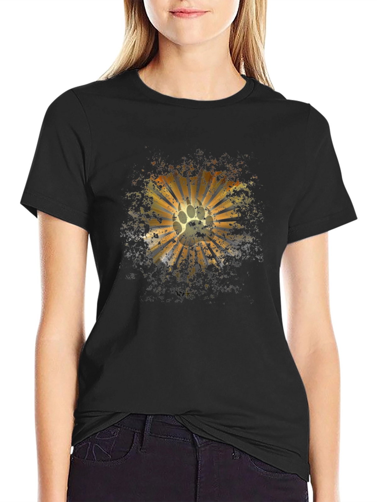 Paw Print Sunburst Graphic Tee - Mens Black T-Shirt