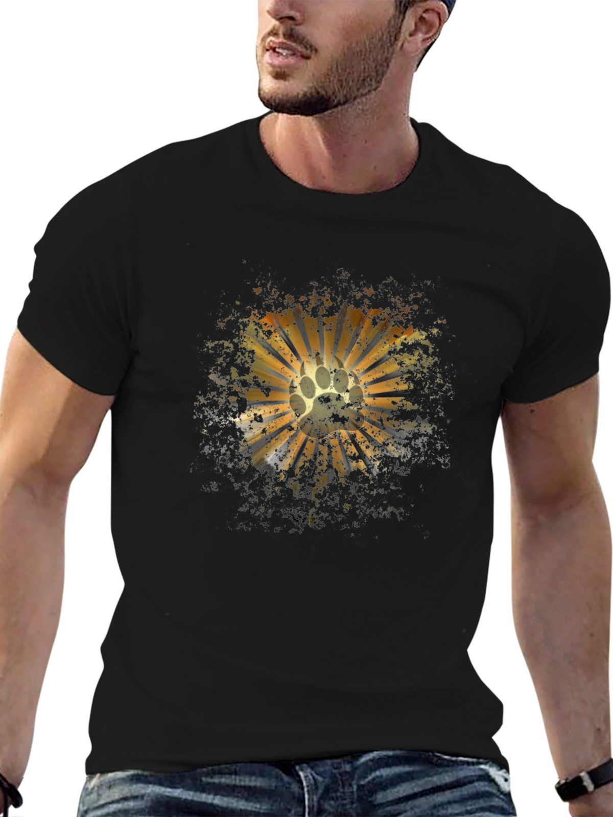 Paw Print Sunburst Graphic Tee - Mens Black T-Shirt
