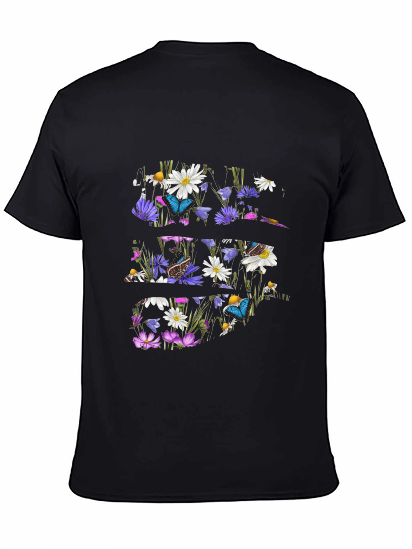 Floral Butterfly Graphic Tee - Mens Black T-Shirt
