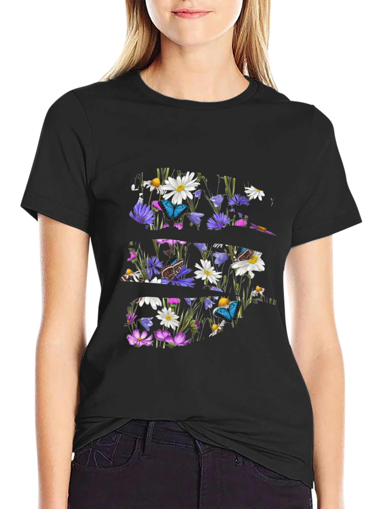 Floral Butterfly Graphic Tee - Mens Black T-Shirt