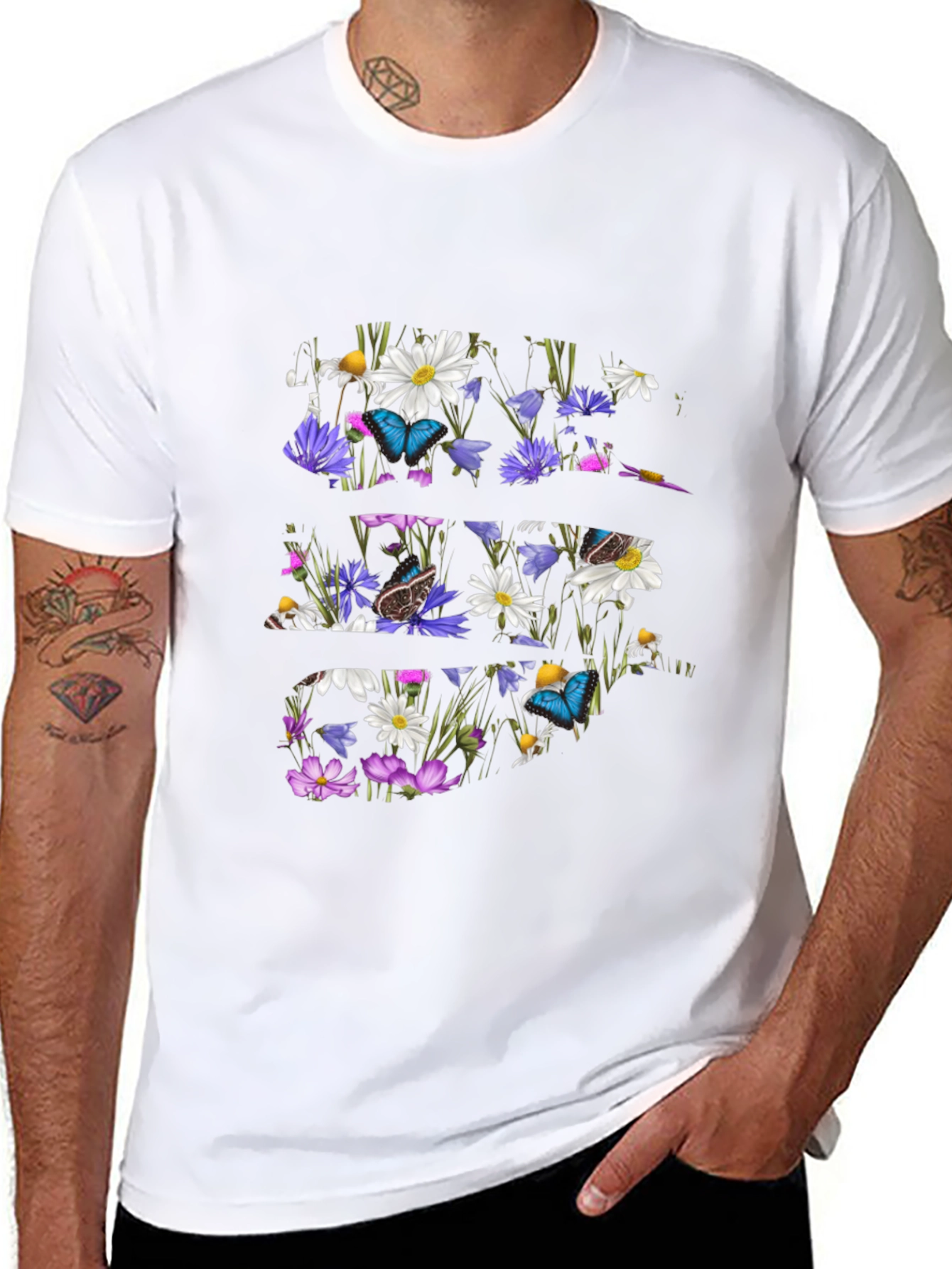 Floral Butterfly Graphic Tee - Mens Black T-Shirt