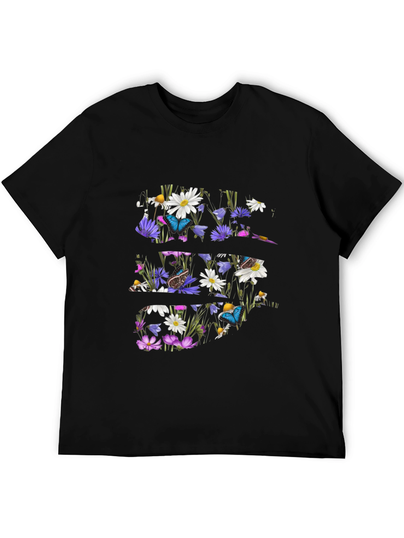 Floral Butterfly Graphic Tee - Mens Black T-Shirt