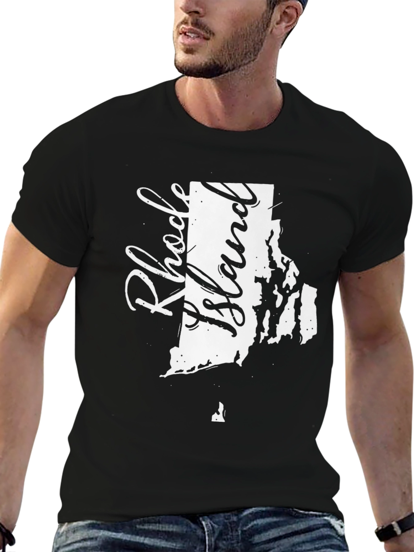 Rhode Island State Map Graphic Tee - Black