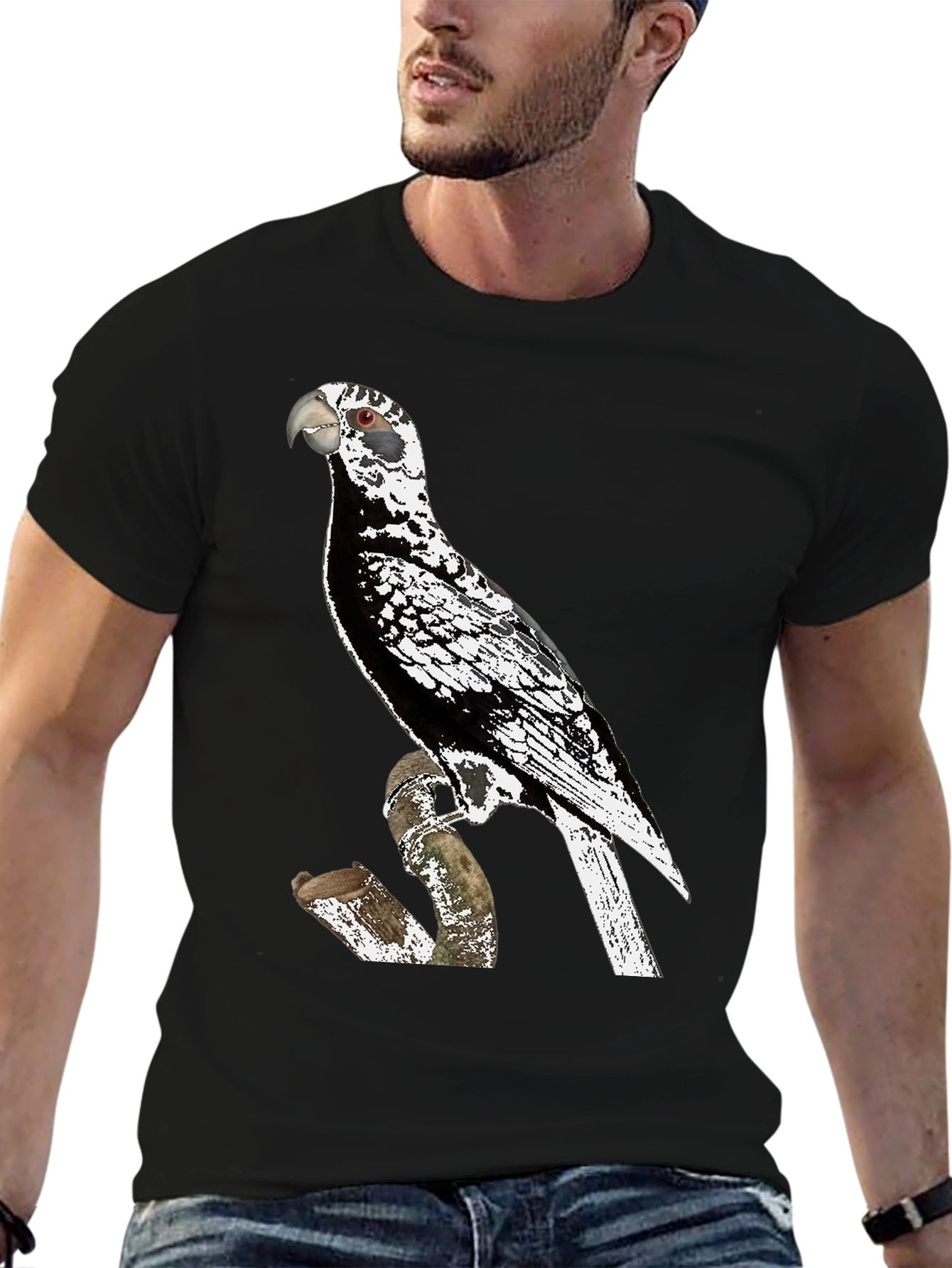 Black Parrot Graphic Tee - Unique Bird Design