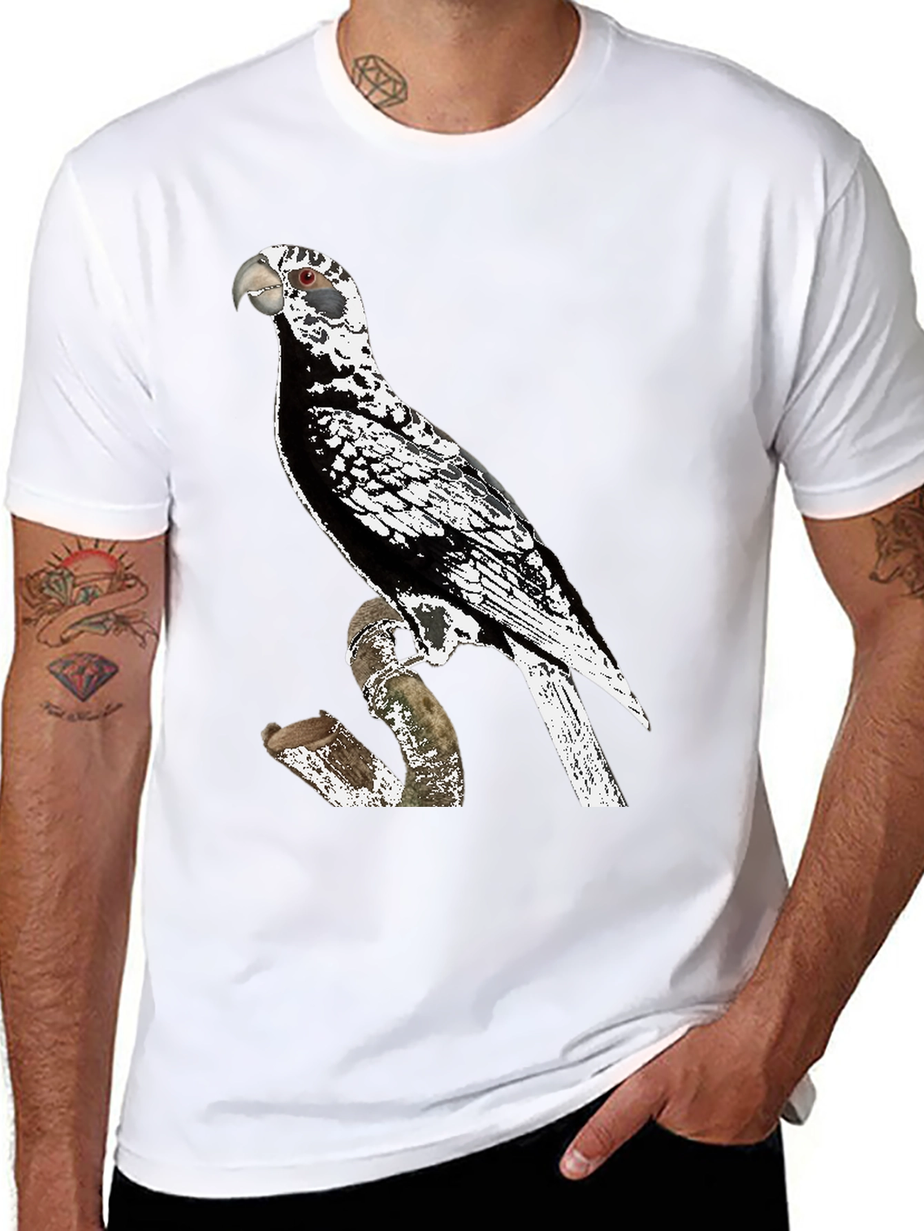 Black Parrot Graphic Tee - Unique Bird Design
