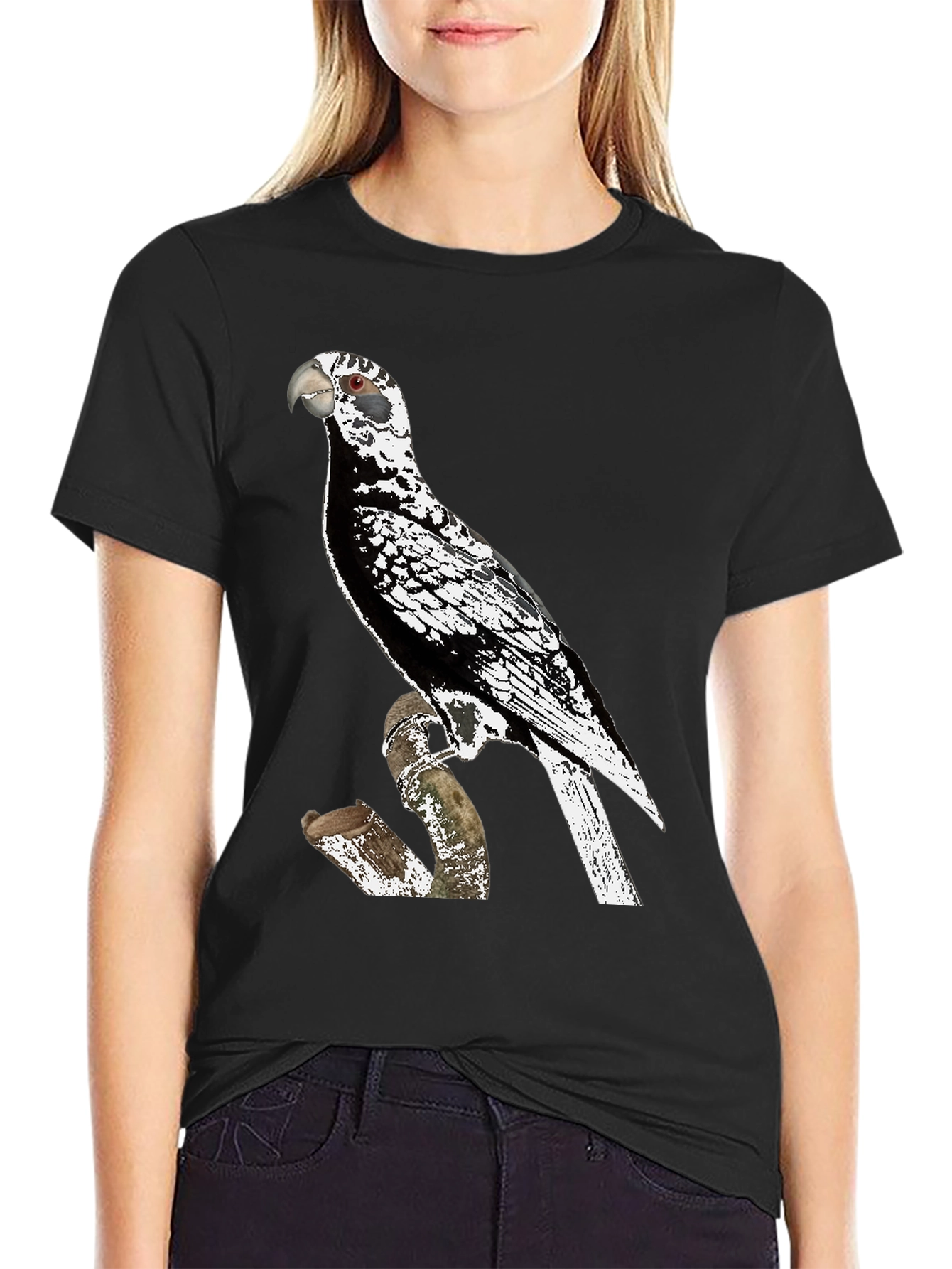 Black Parrot Graphic Tee - Unique Bird Design