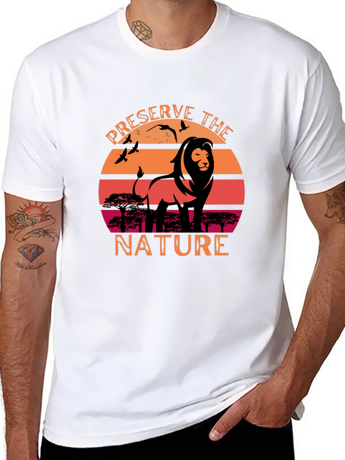 Preserve Nature Lion Sunset Graphic T-Shirt