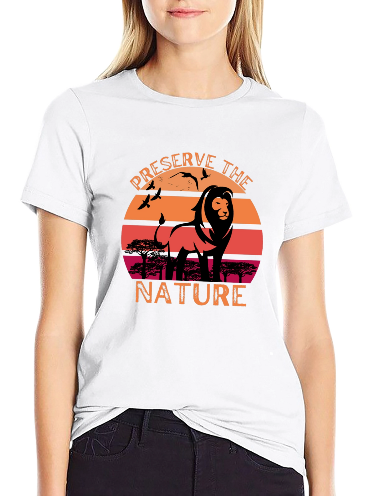 Preserve Nature Lion Sunset Graphic T-Shirt