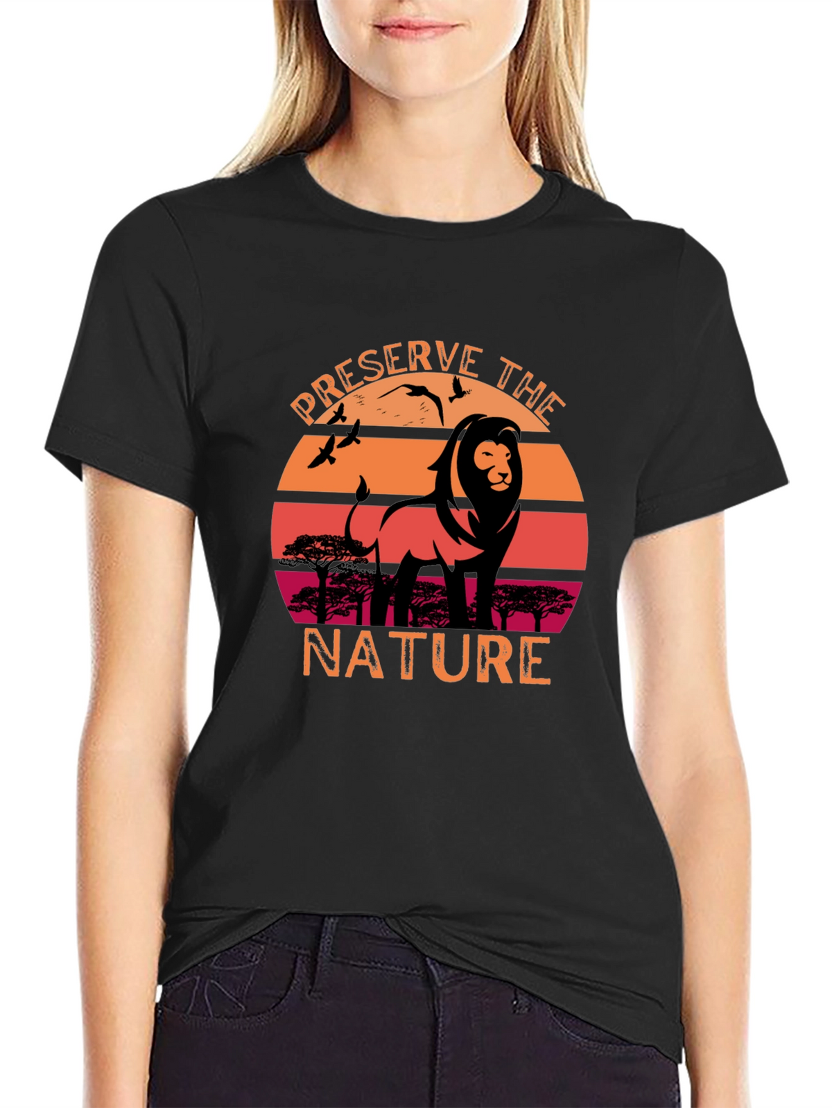 Preserve Nature Lion Sunset Graphic T-Shirt