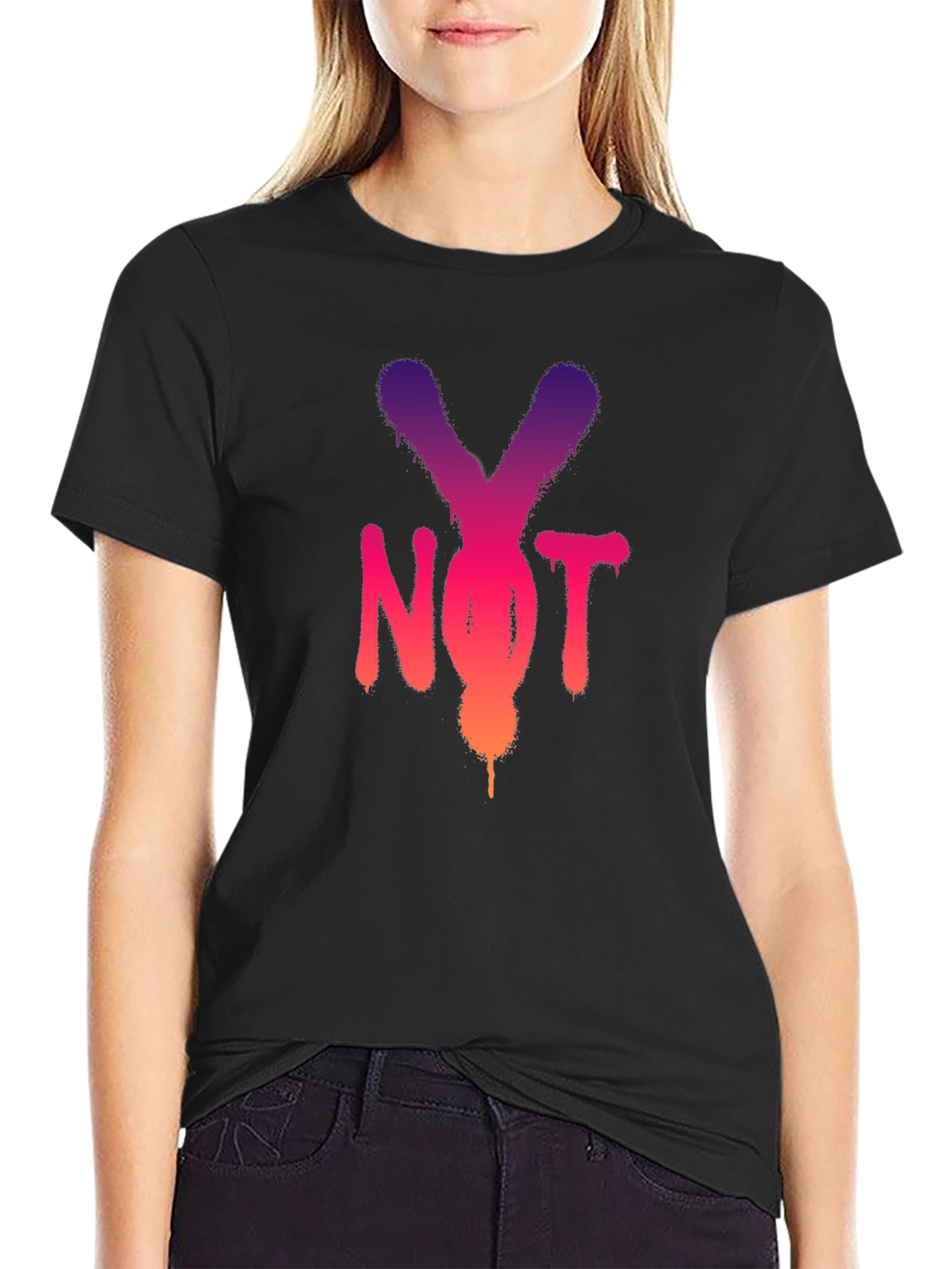 Y Not? Graphic Print Black T-Shirt