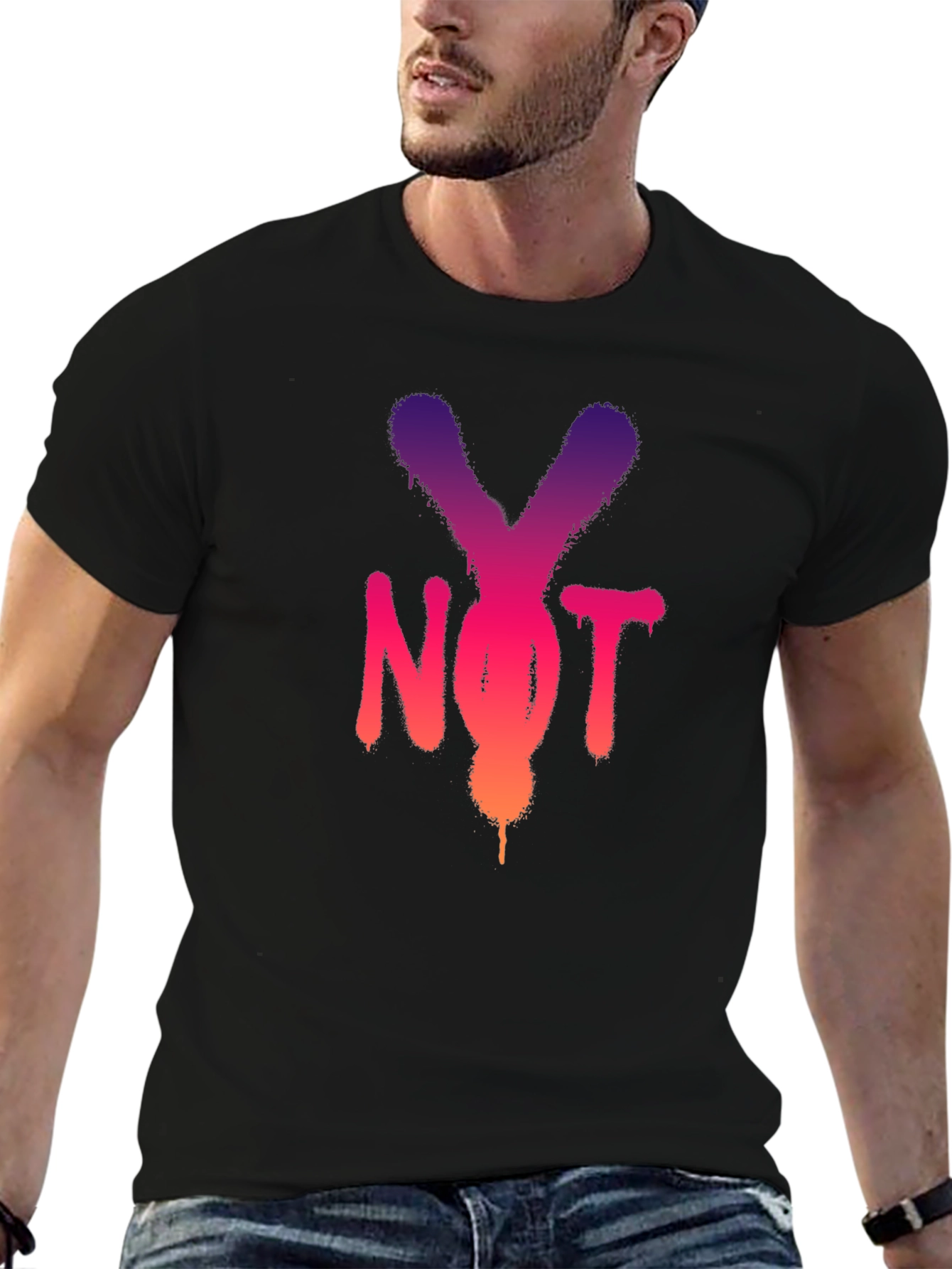 Y Not? Graphic Print Black T-Shirt