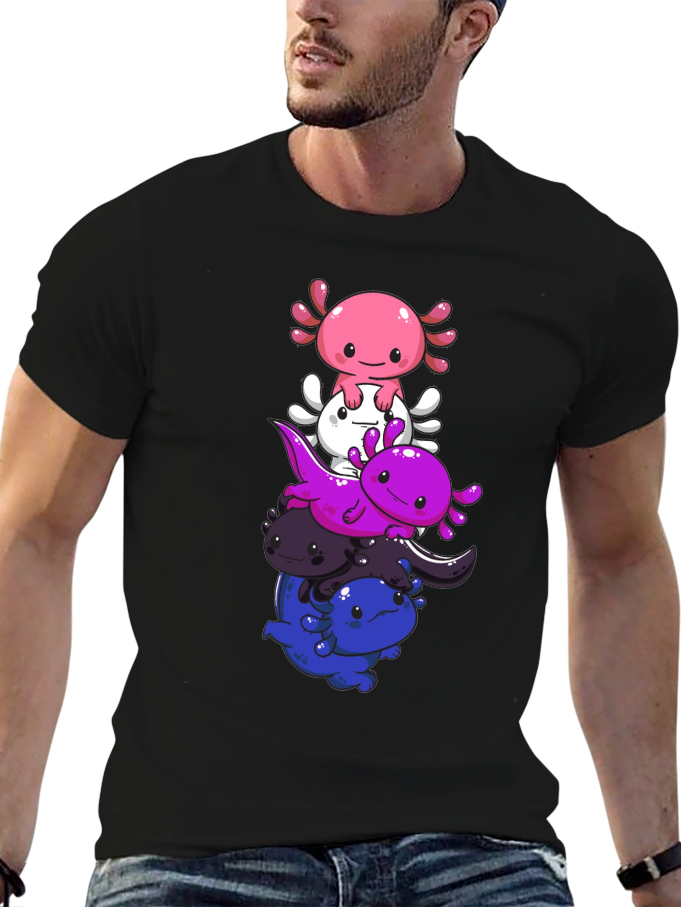 Stacked Axolotl Graphic Tee - Black