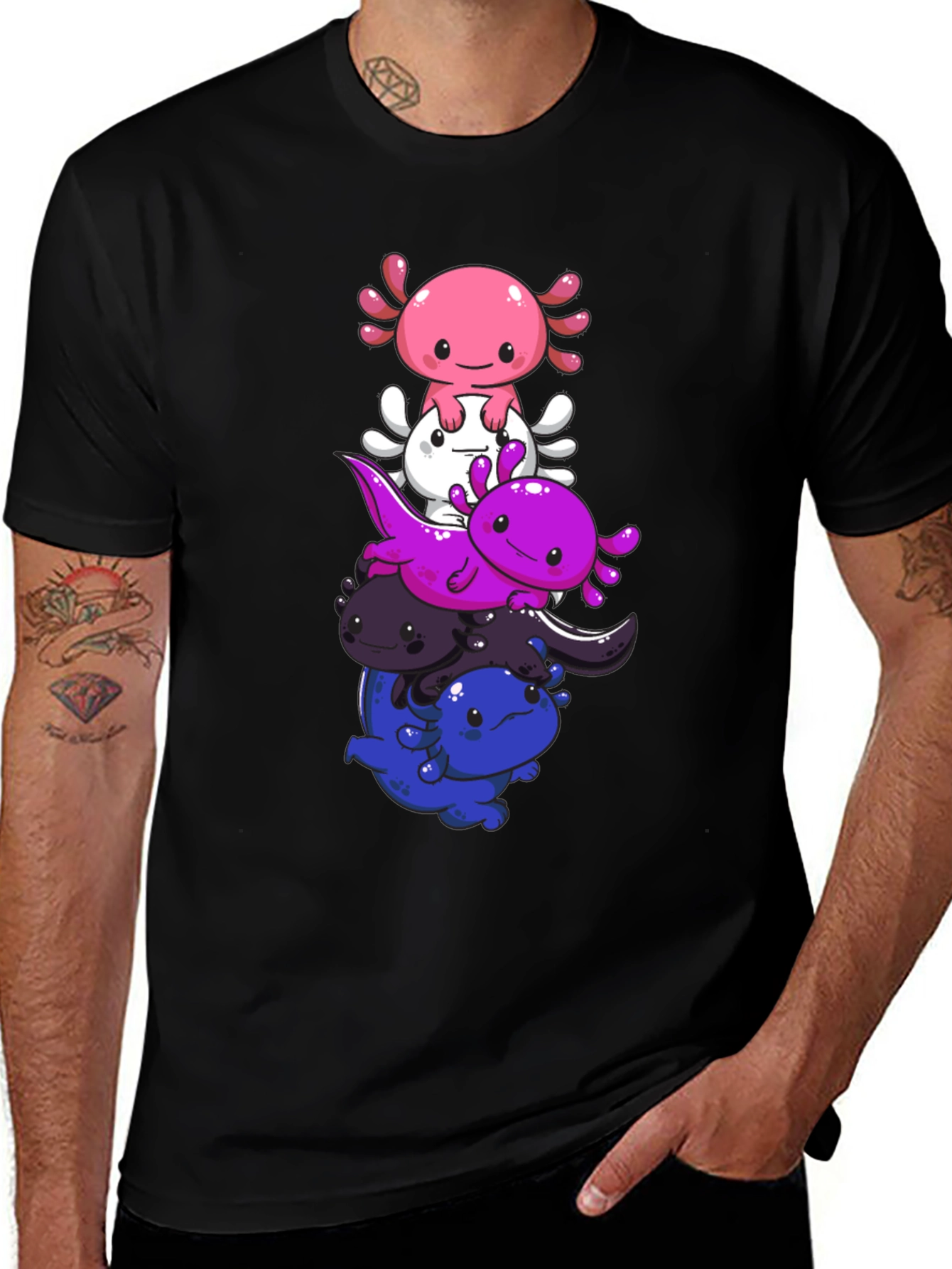 Stacked Axolotl Graphic Tee - Black