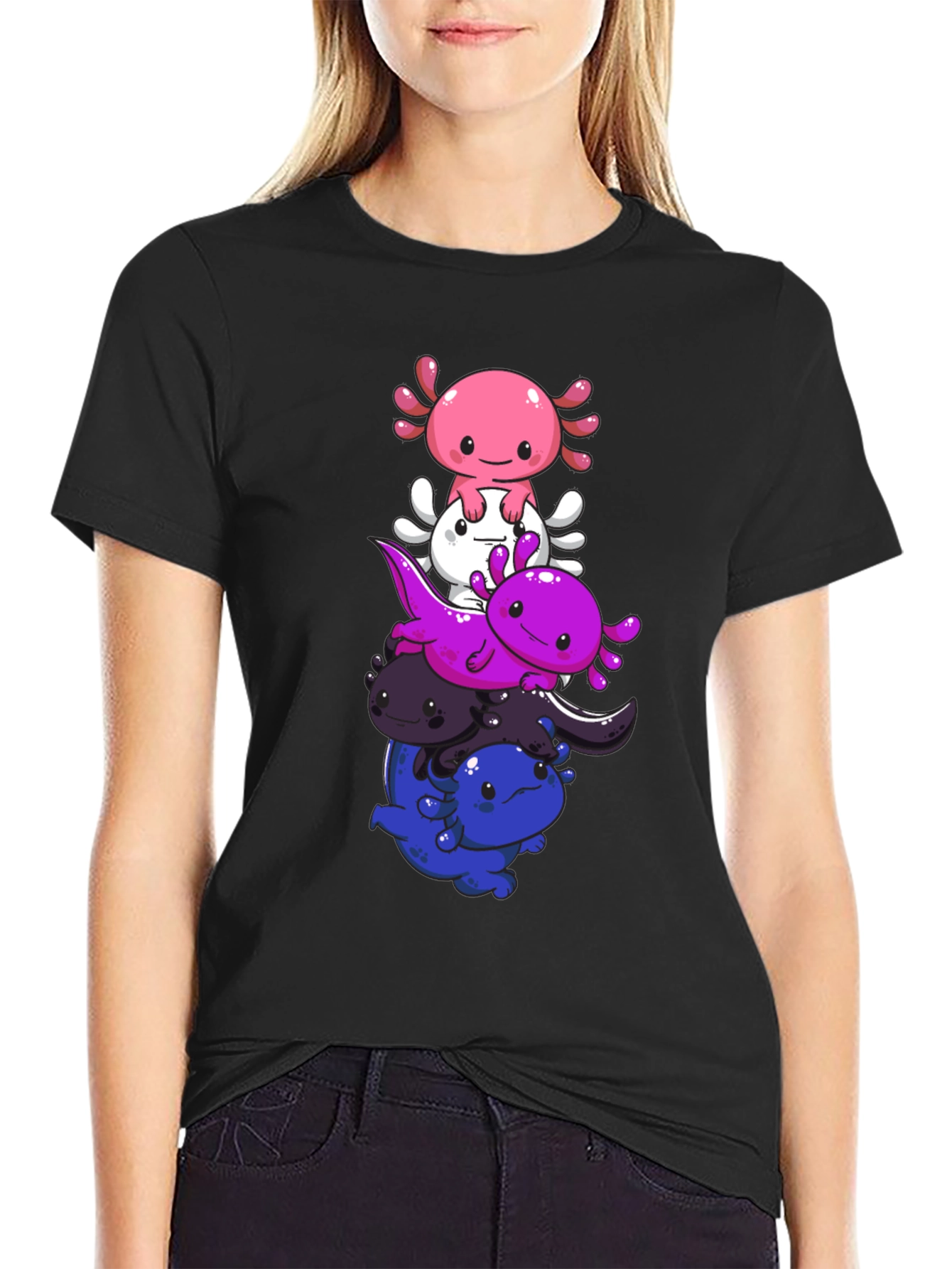 Stacked Axolotl Graphic Tee - Black