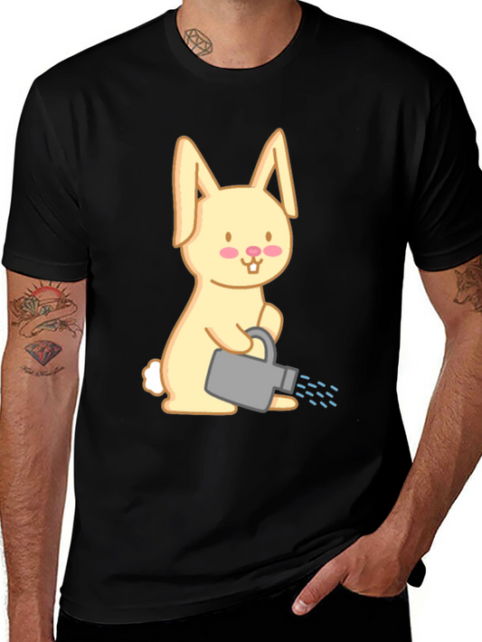 Bunny with Watering Can T-Shirt - Black Cotton Tee
