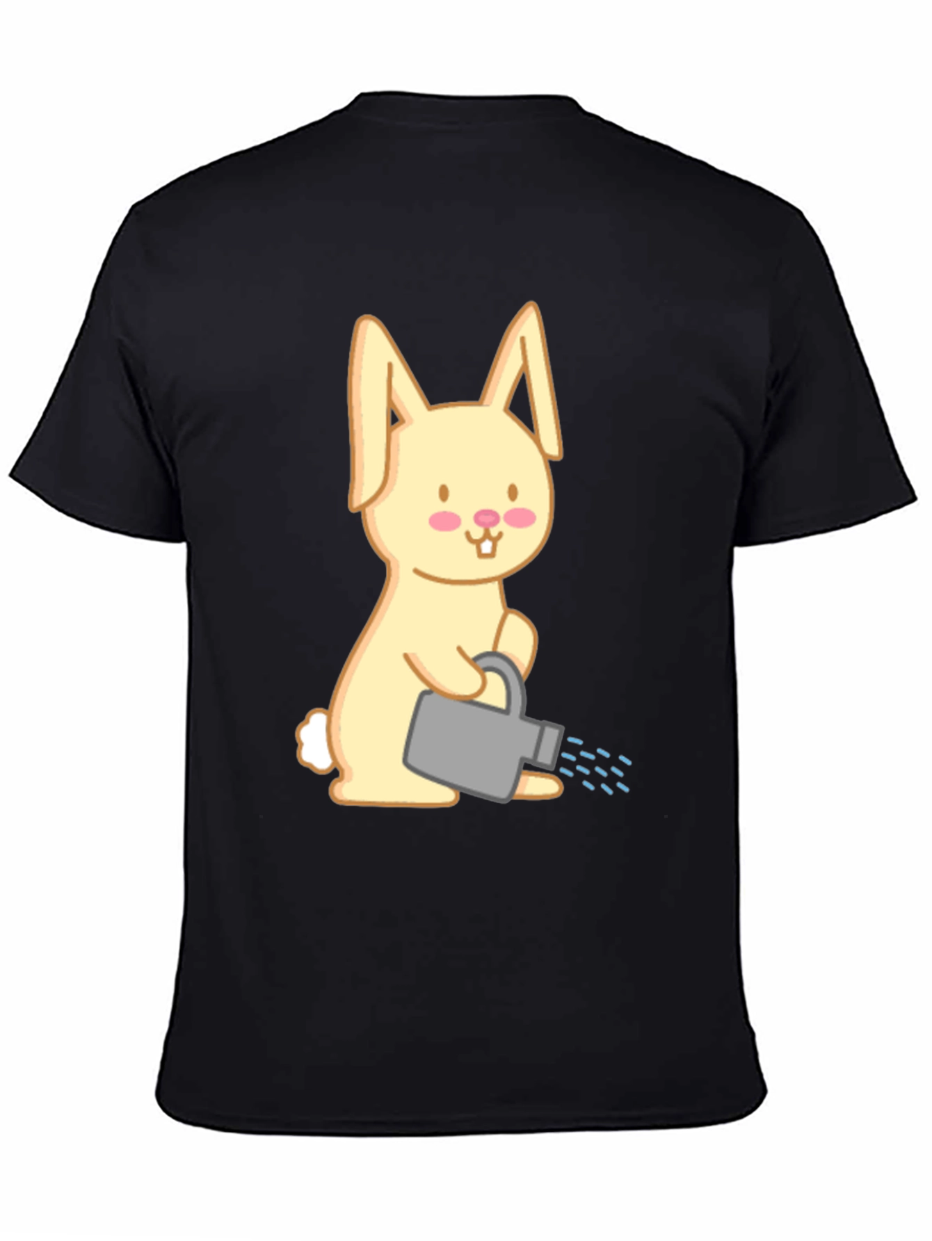 Bunny with Watering Can T-Shirt - Black Cotton Tee