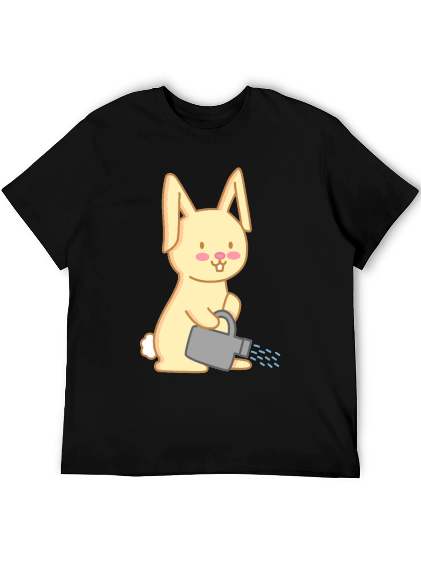 Bunny with Watering Can T-Shirt - Black Cotton Tee