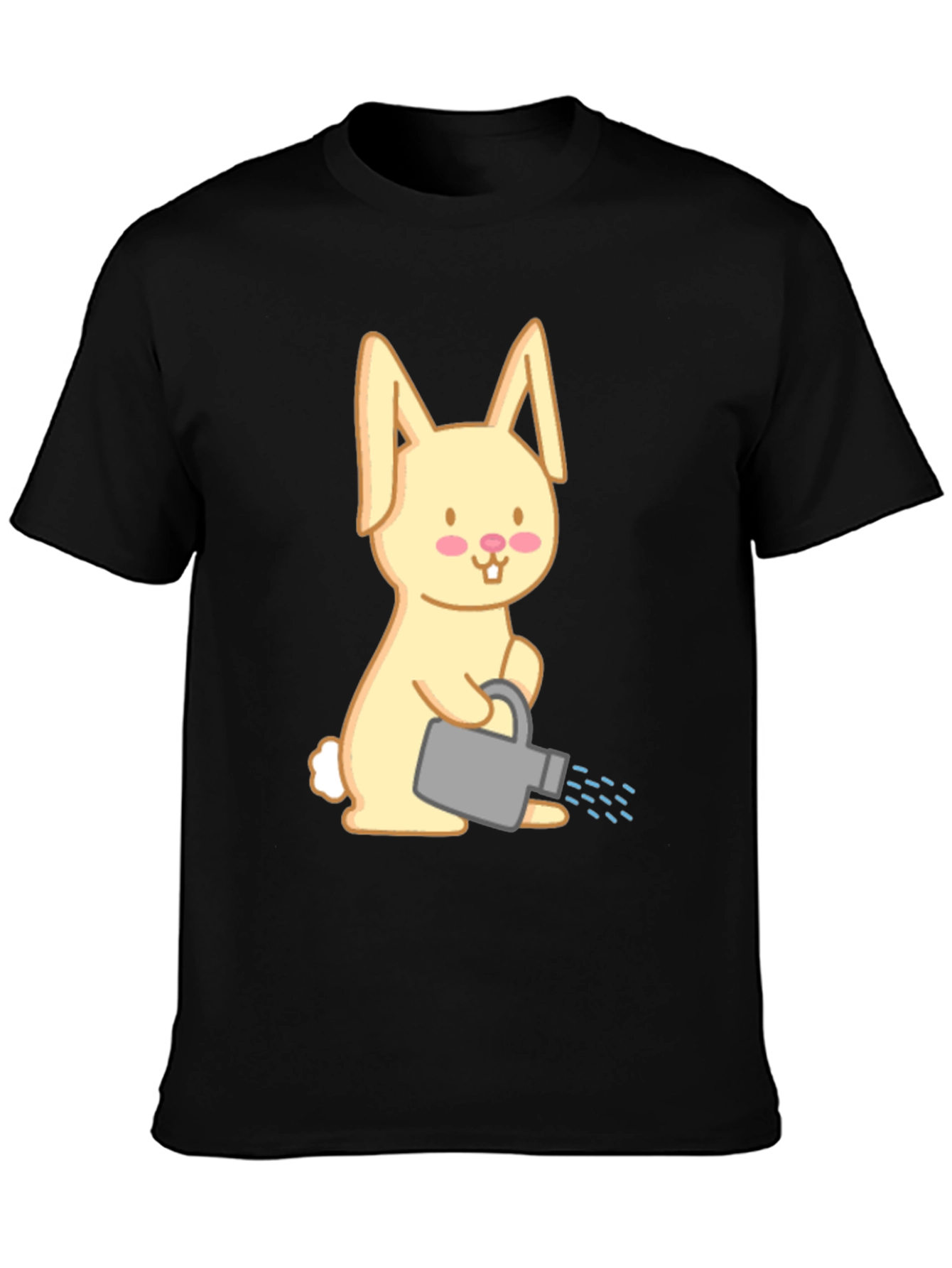 Bunny with Watering Can T-Shirt - Black Cotton Tee