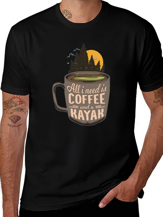 Coffee and Kayak Graphic Tee - Outdoor Adventure Shirt