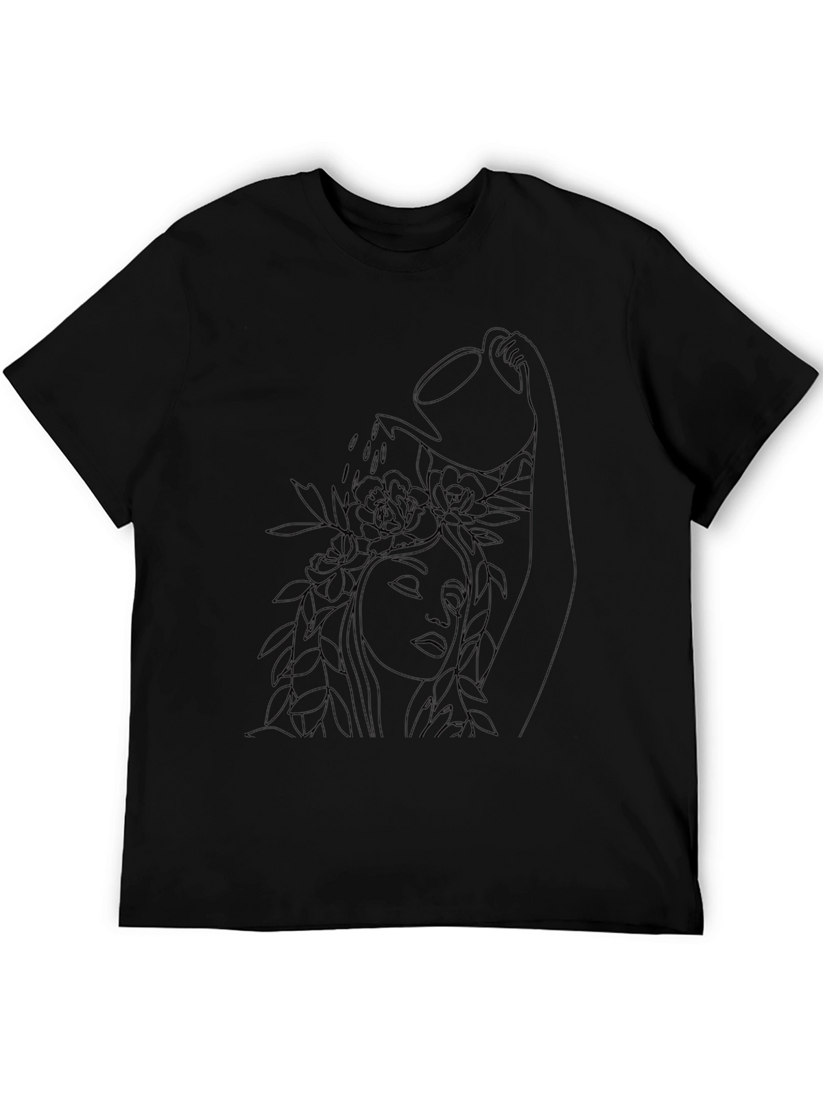 Floral Watering Woman Black Graphic Tee