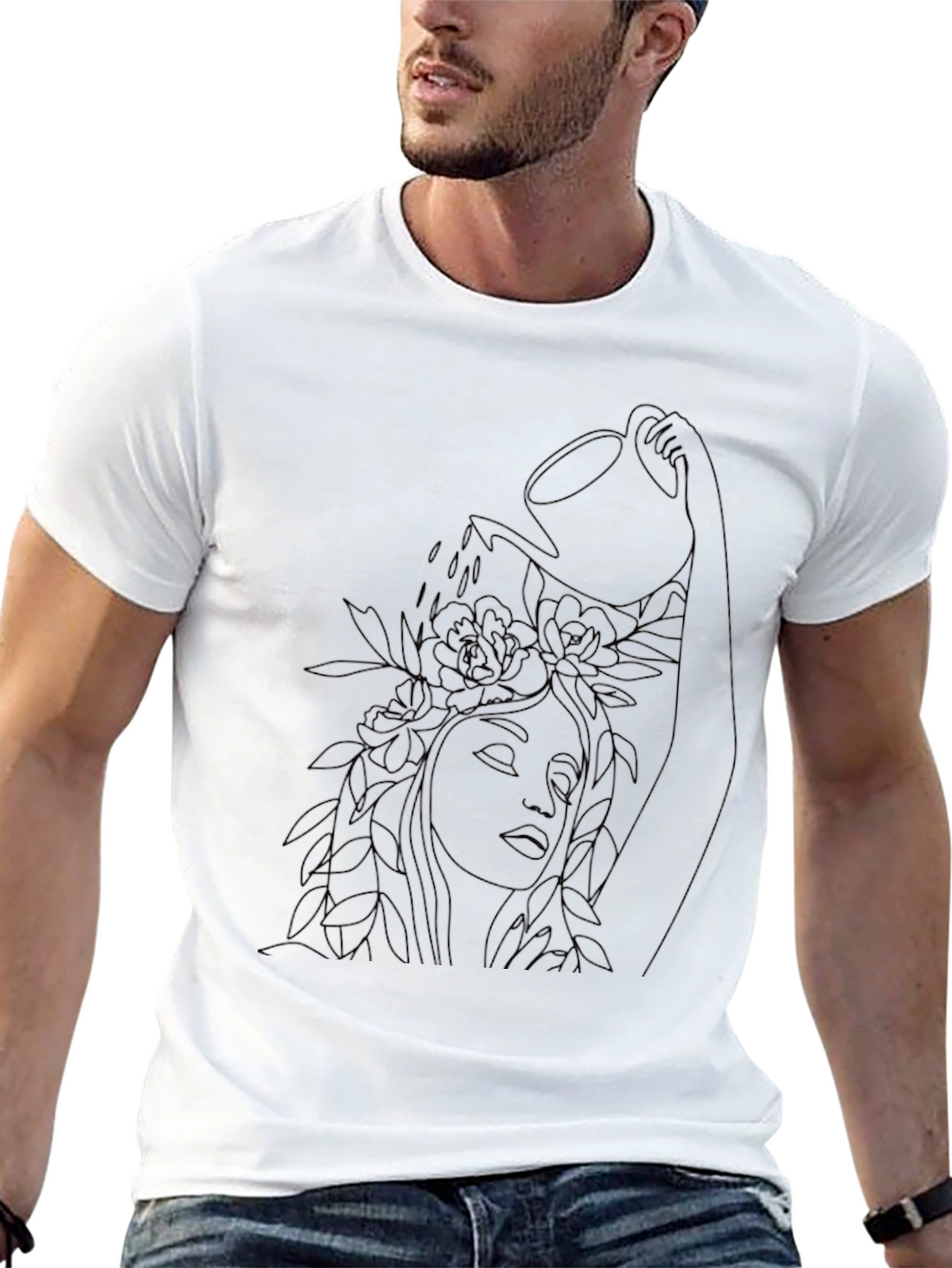 Floral Watering Woman Black Graphic Tee