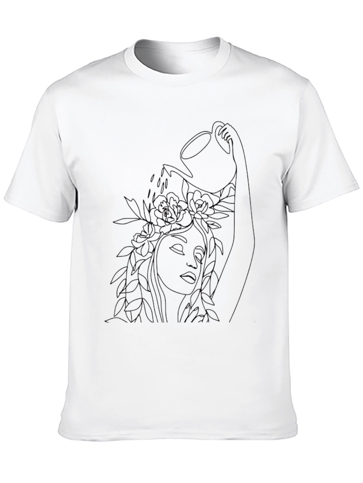 Floral Watering Woman Black Graphic Tee