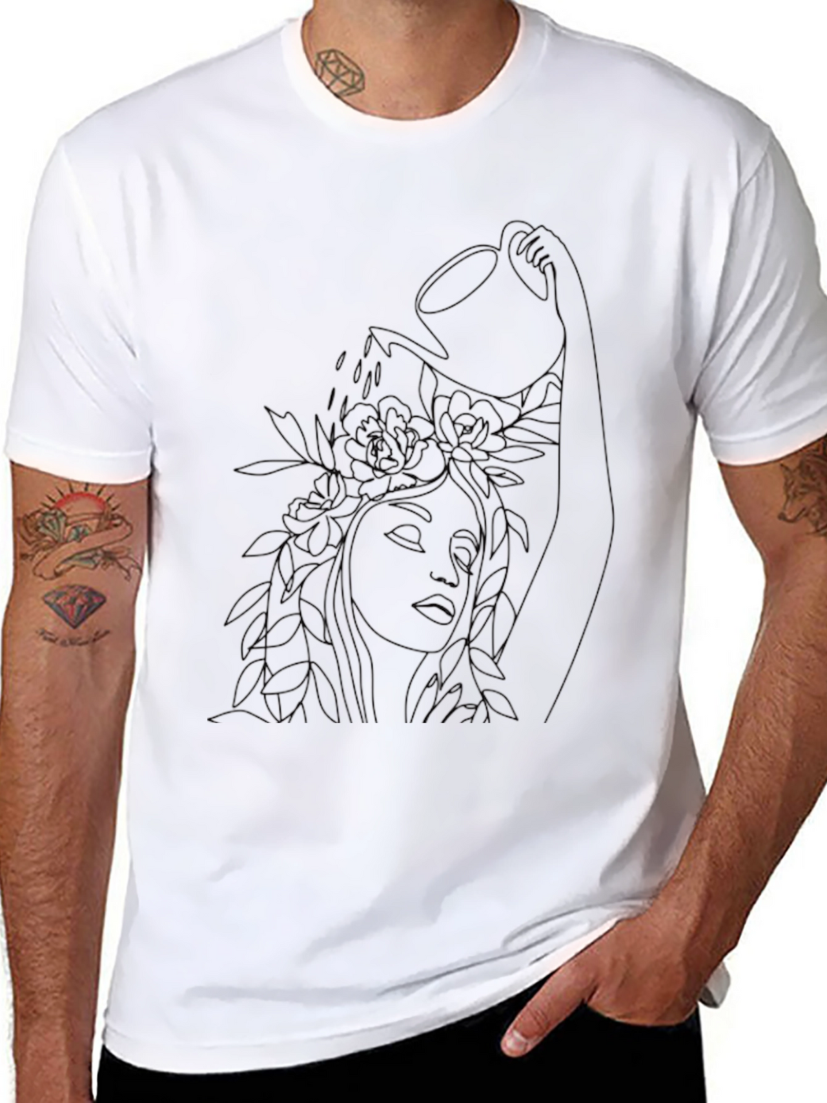 Floral Watering Woman Black Graphic Tee