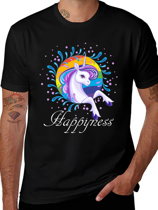 Rainbow Unicorn Happyness Black T-Shirt