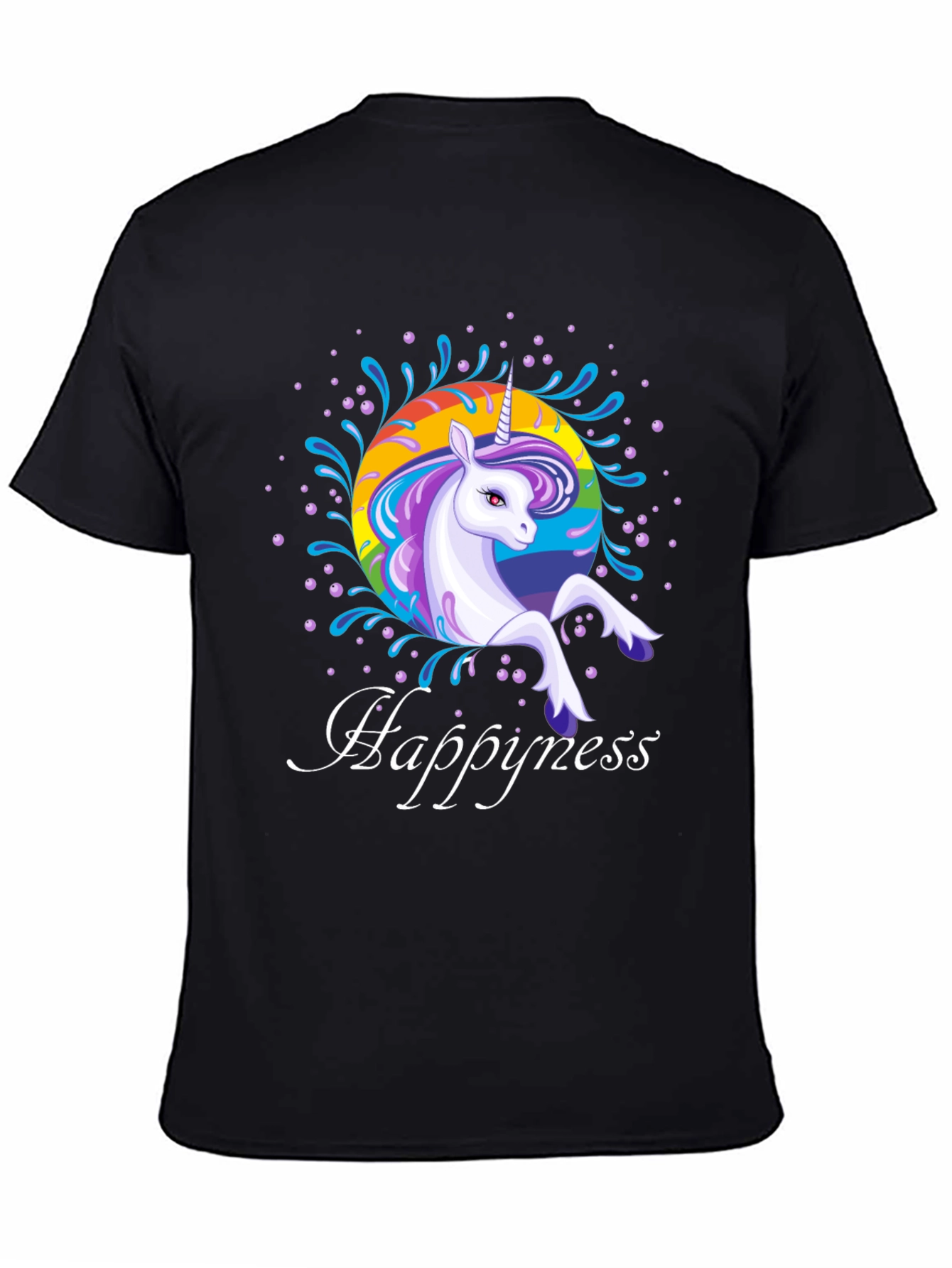 Rainbow Unicorn Happyness Black T-Shirt