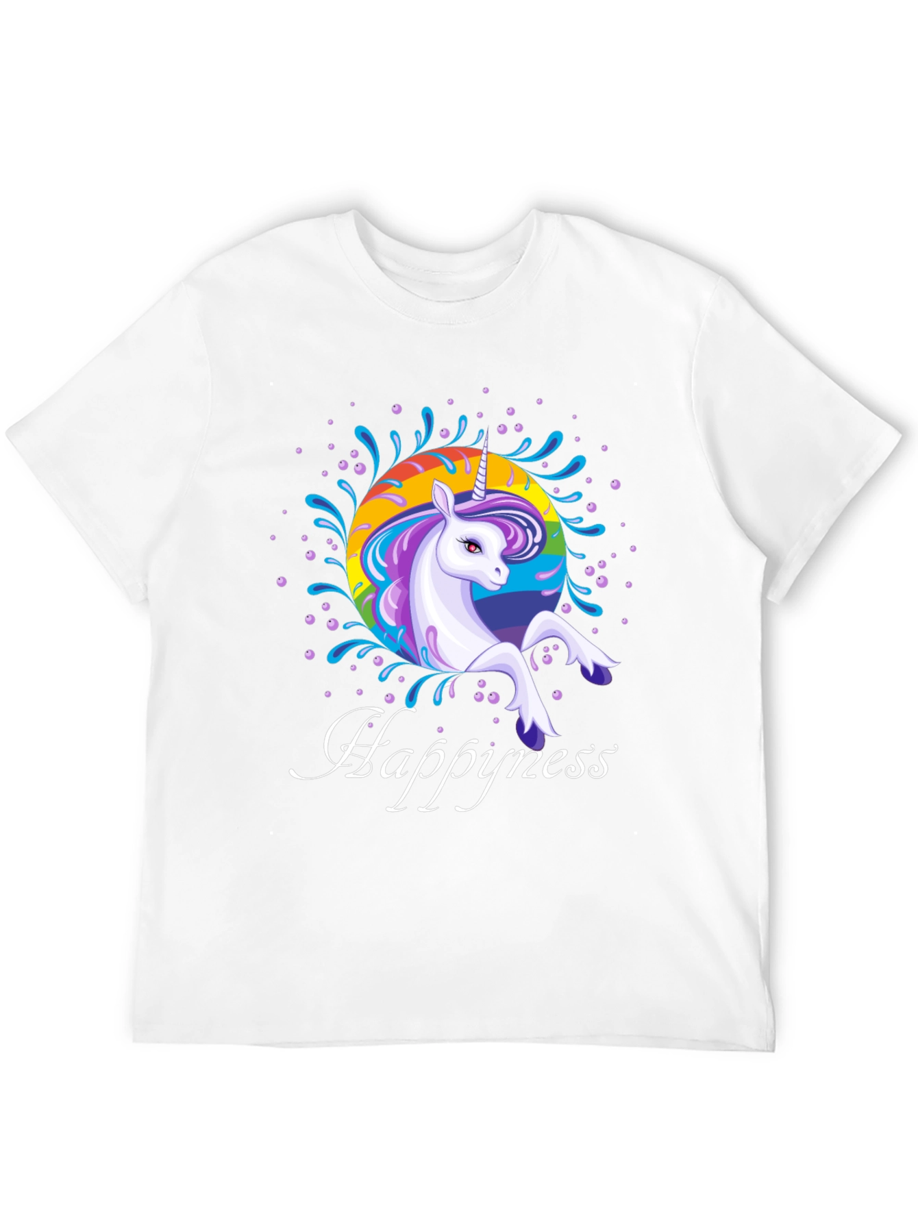 Rainbow Unicorn Happyness Black T-Shirt