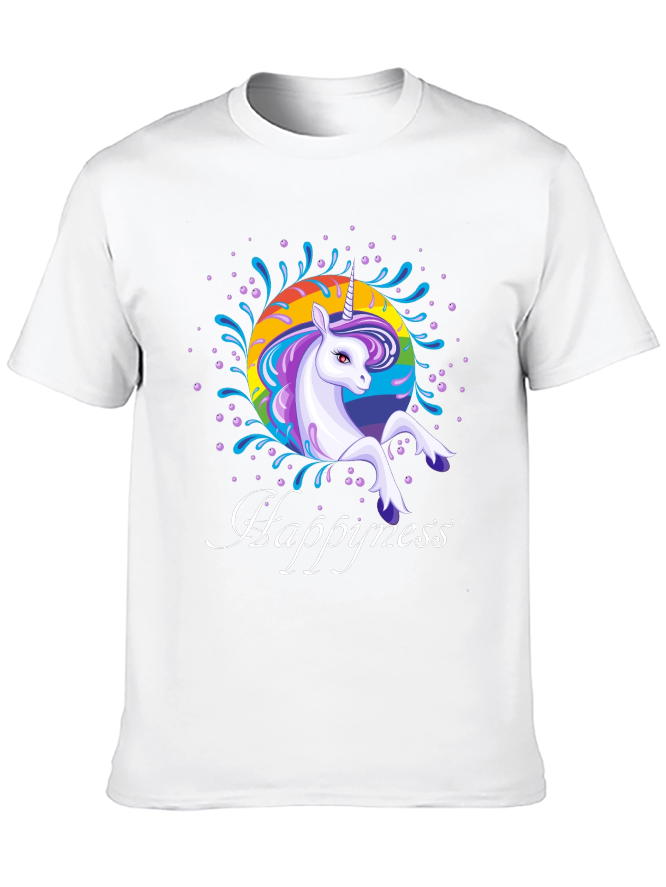 Rainbow Unicorn Happyness Black T-Shirt