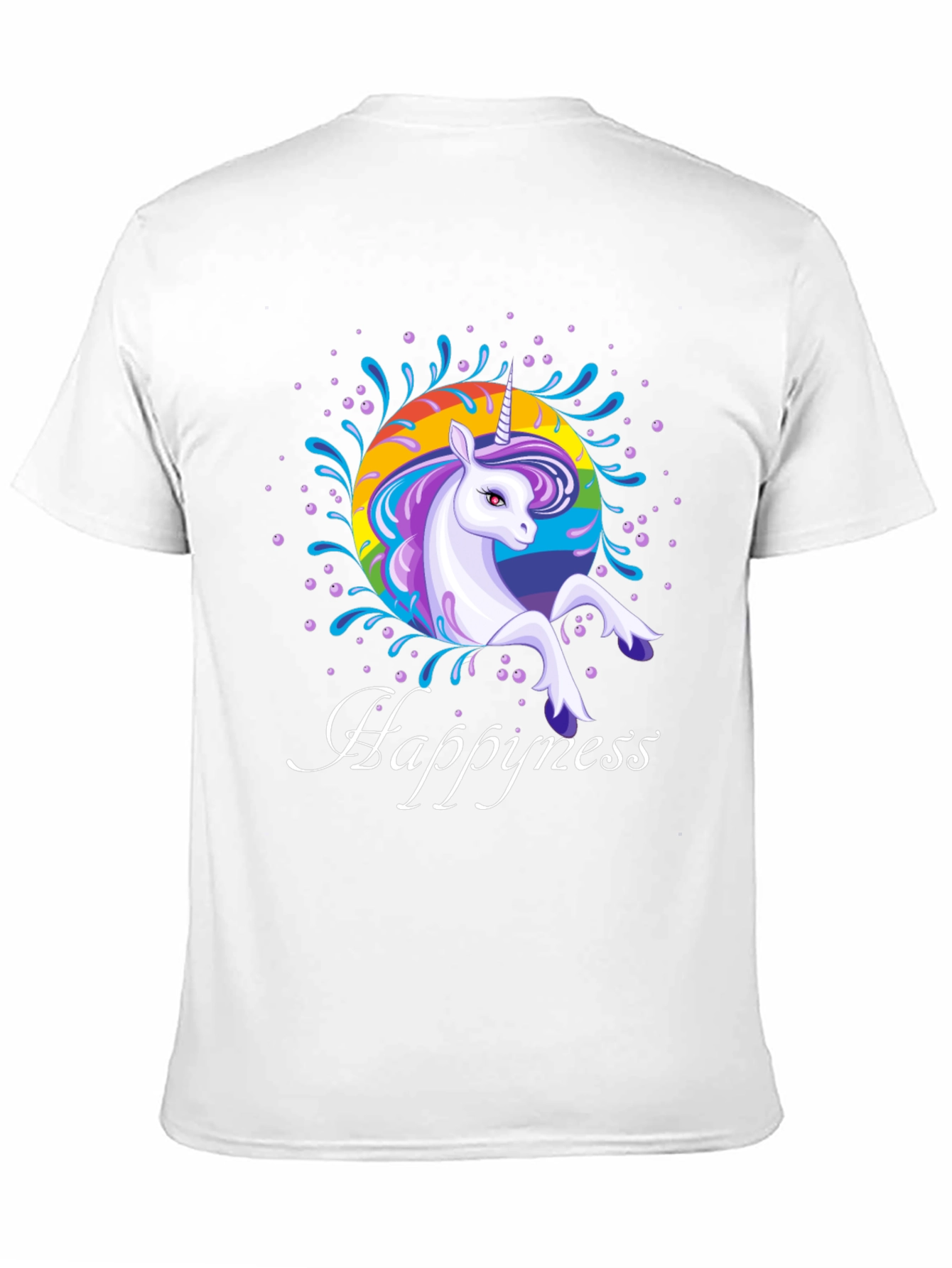 Rainbow Unicorn Happyness Black T-Shirt