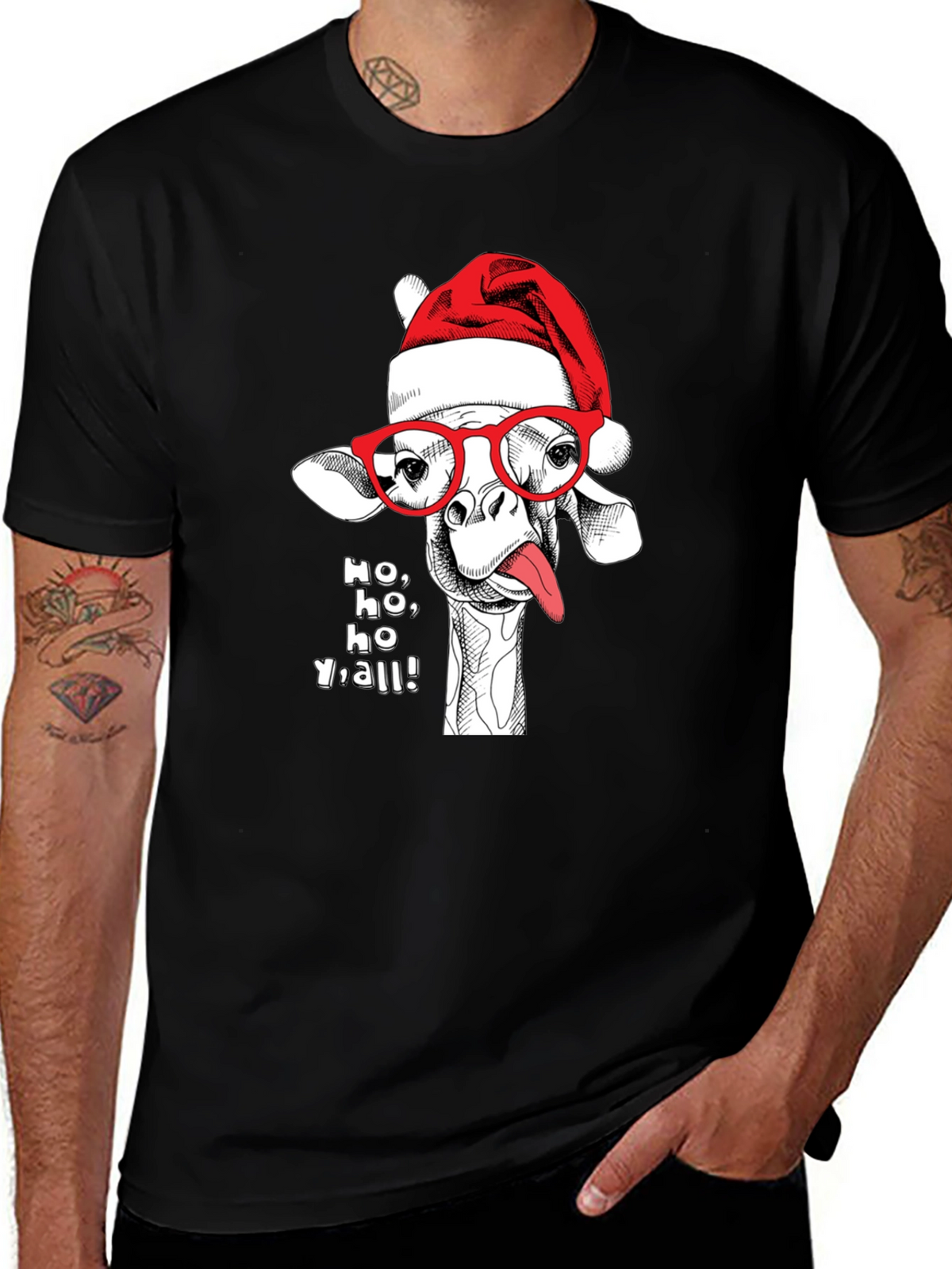 Holiday Giraffe Tee - Ho Ho Yall!