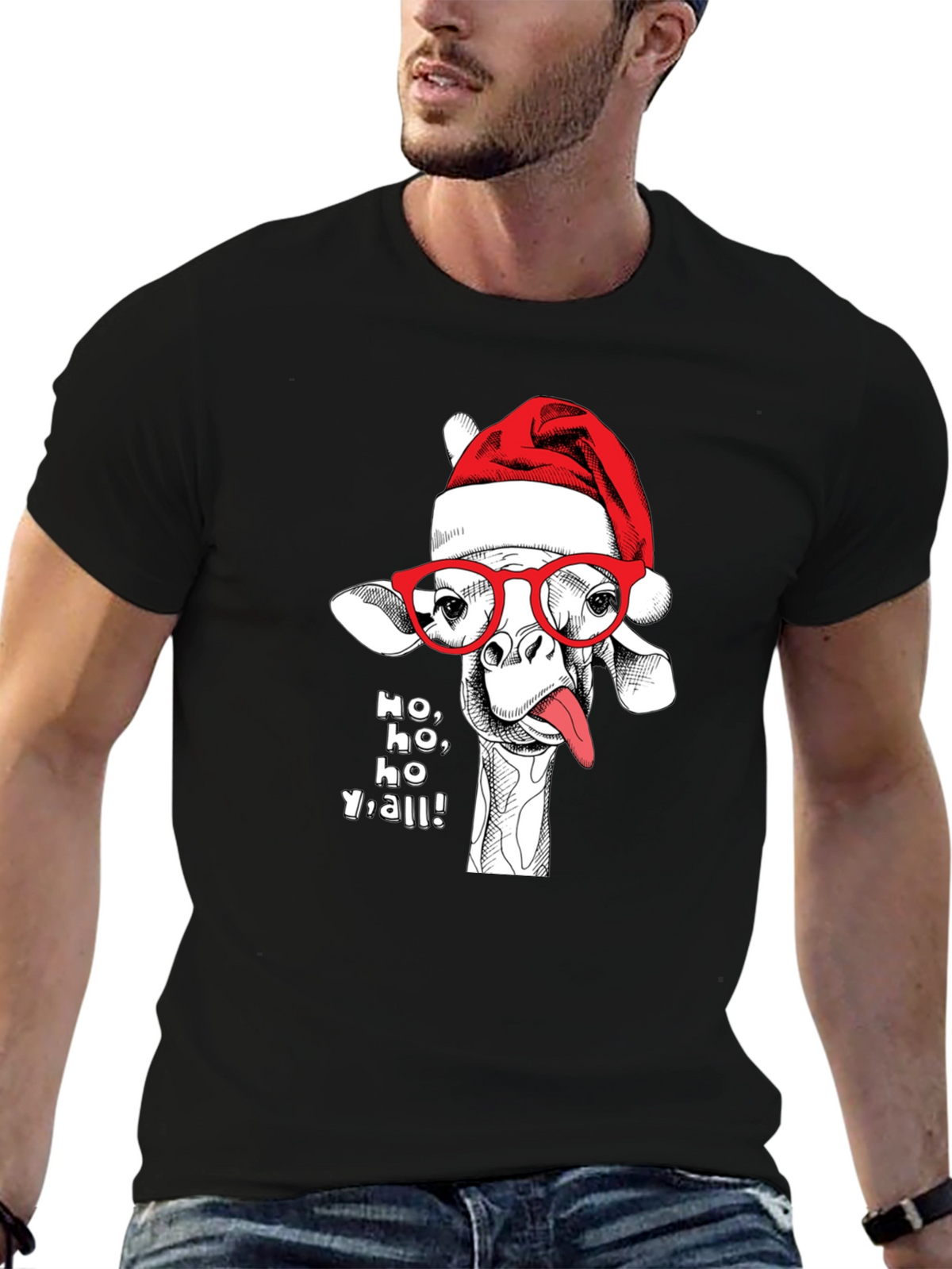 Holiday Giraffe Tee - Ho Ho Yall!