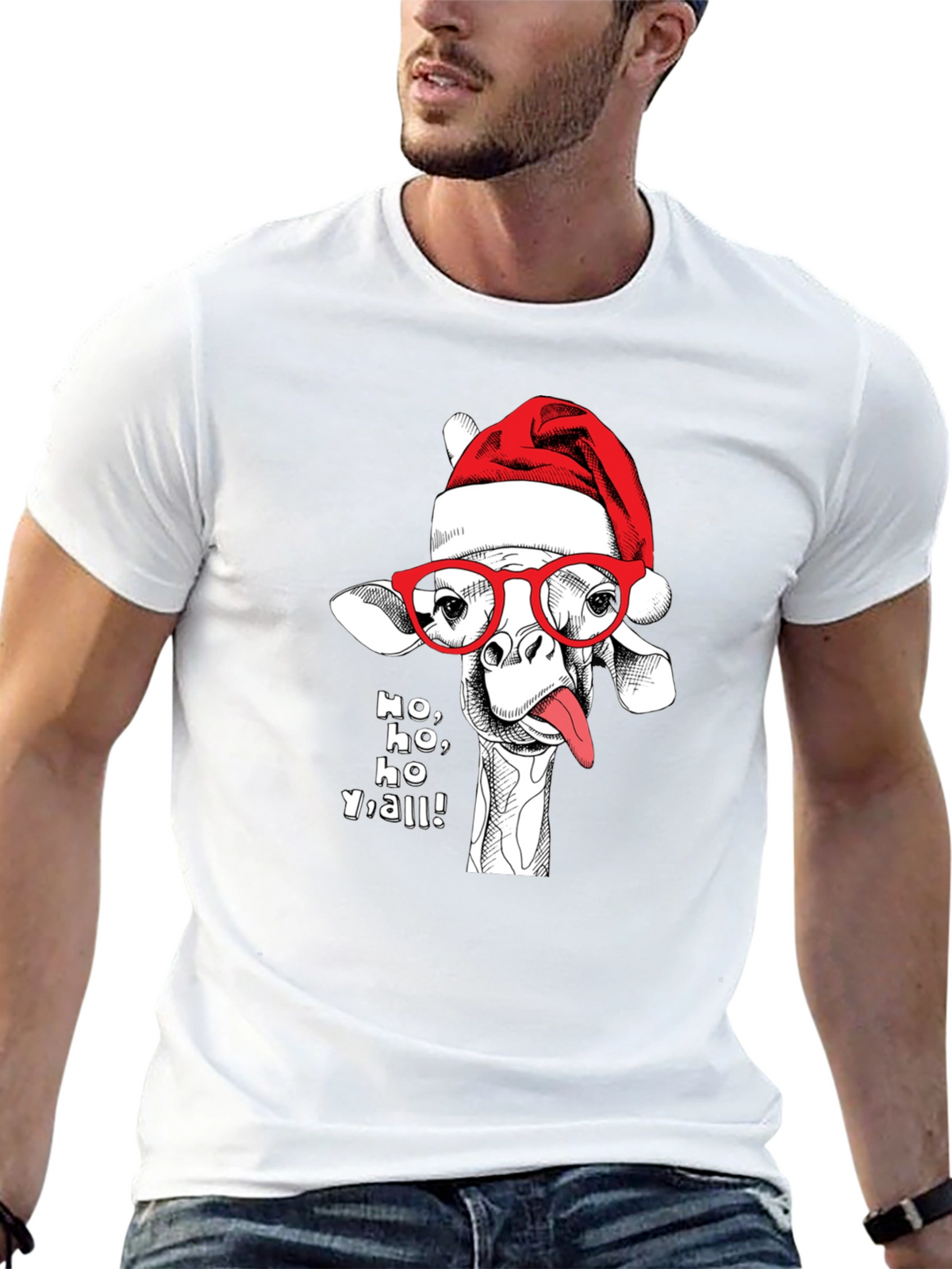 Holiday Giraffe Tee - Ho Ho Yall!