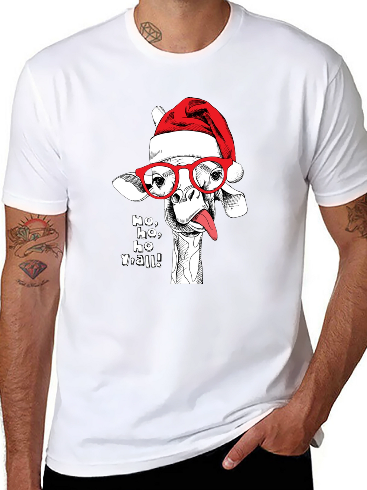 Holiday Giraffe Tee - Ho Ho Yall!