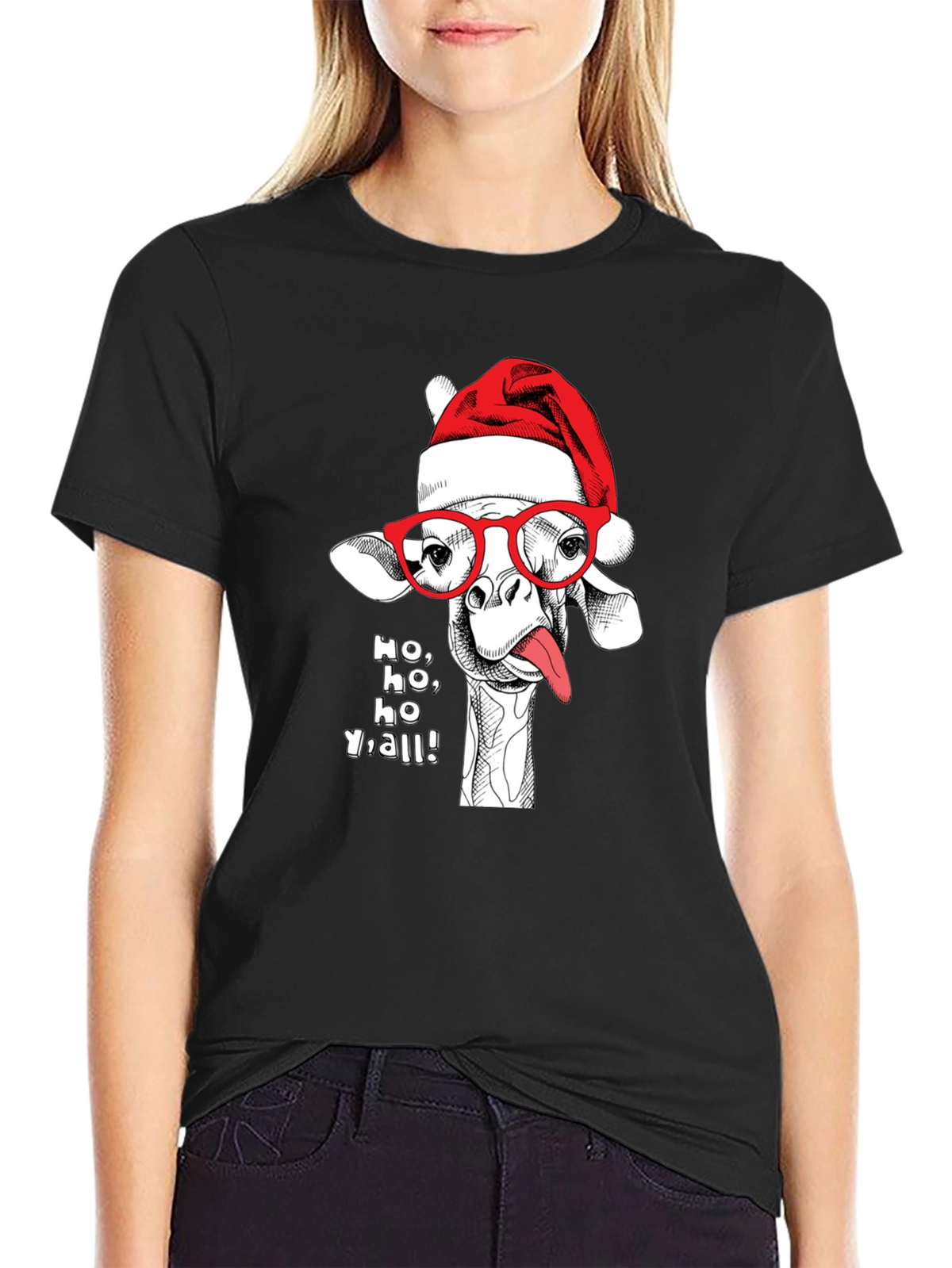 Holiday Giraffe Tee - Ho Ho Yall!