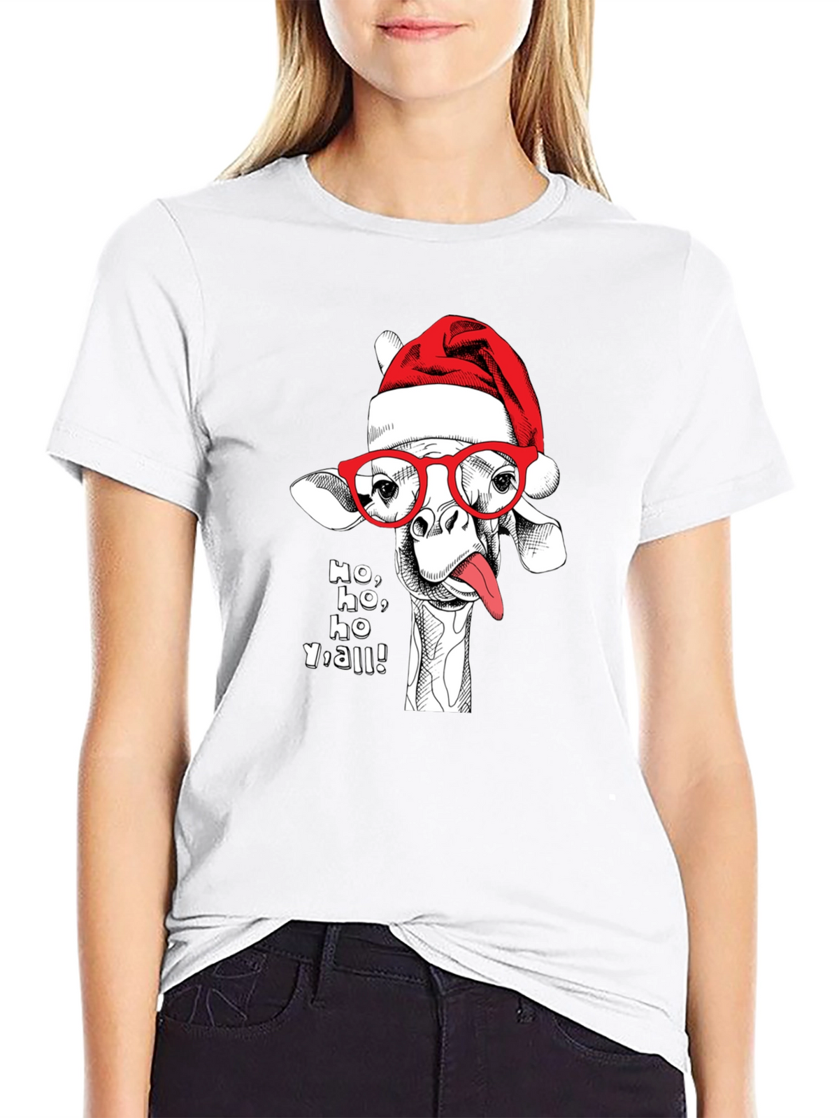 Holiday Giraffe Tee - Ho Ho Yall!
