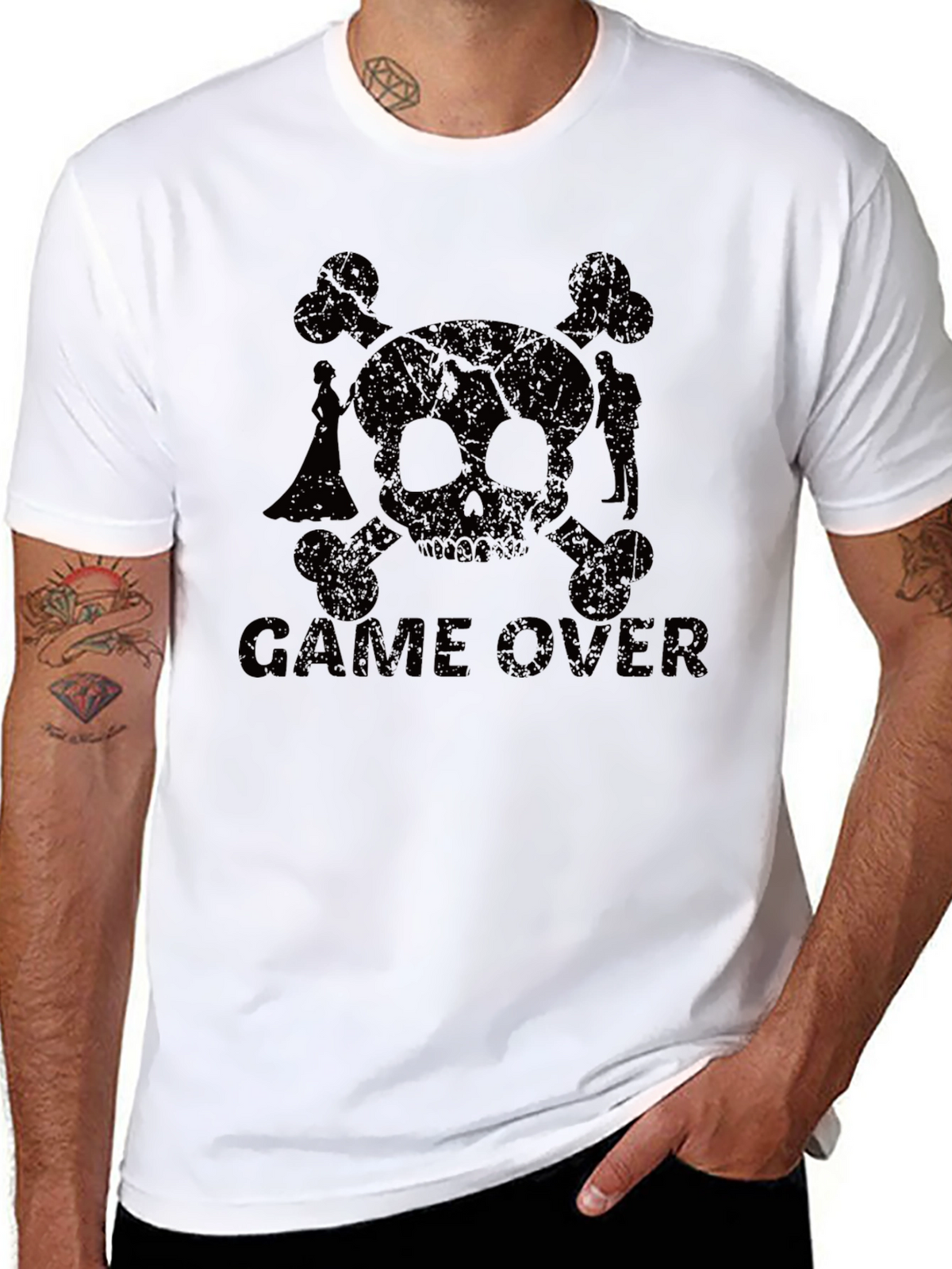 Game Over Skull & Crossbones Black T-Shirt