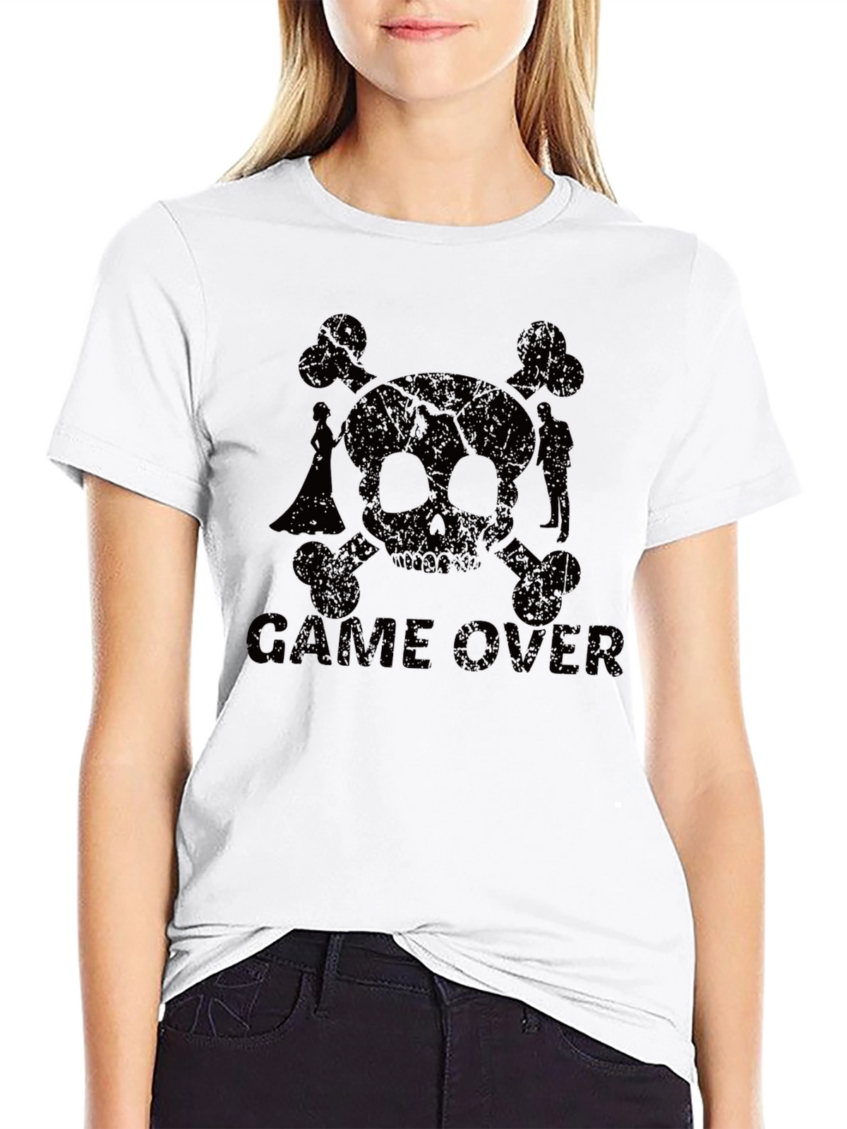 Game Over Skull & Crossbones Black T-Shirt